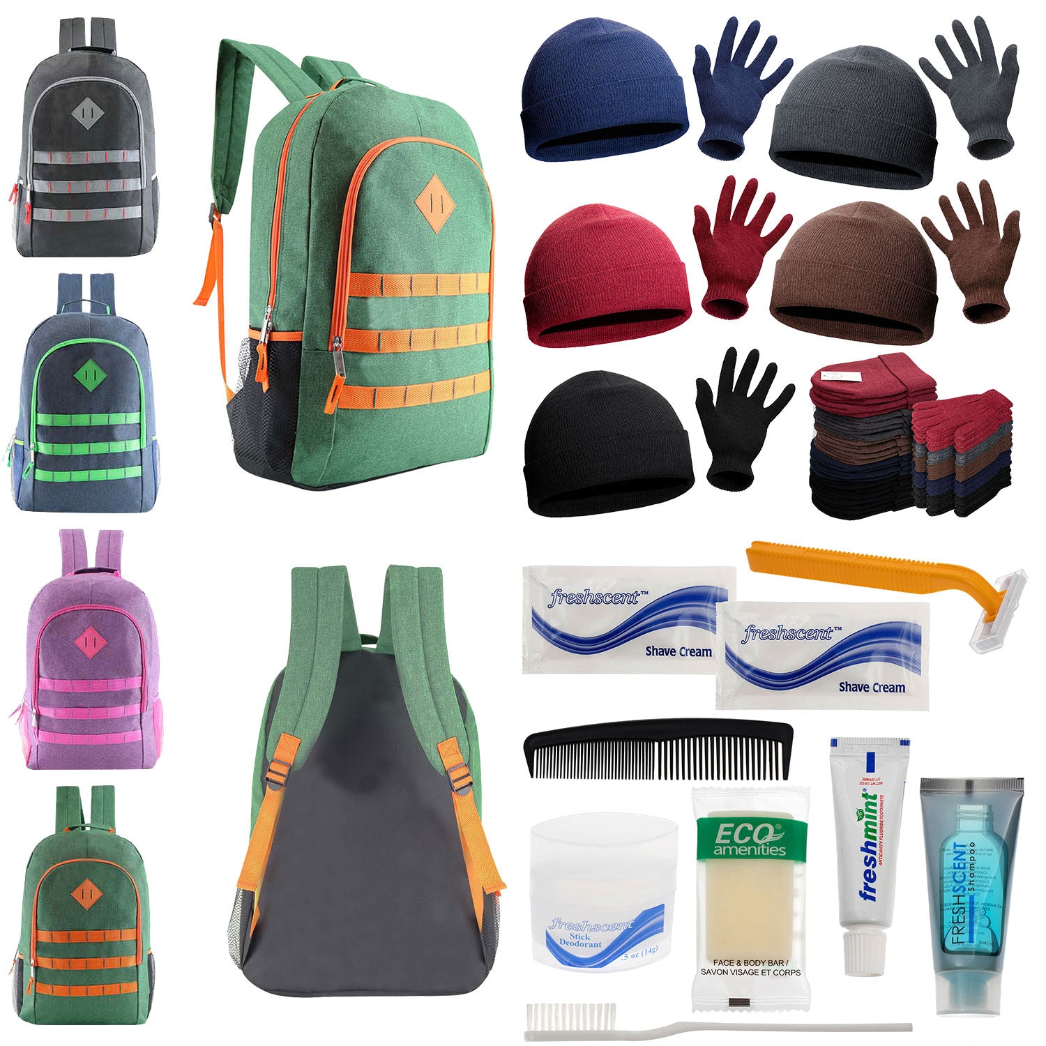 Wholesale Homeless Box 19 Backpacks Hygiene Kits Gloves Hats