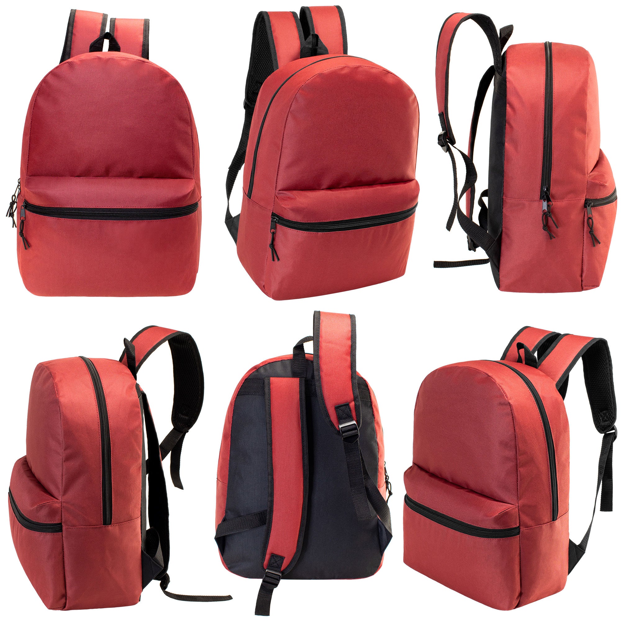 15" Kids Basic Wholesale Backpack in 12 Colors - Bulk Case of 24