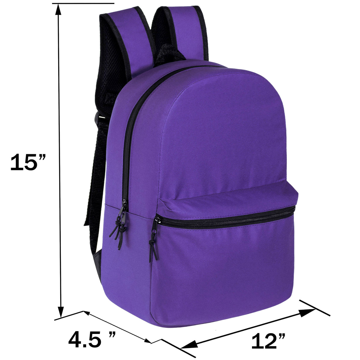 12 Wholesale 15" Backpacks in 8 Assorted Colors and 12 Bulk School Supply Kits of Your Choice
