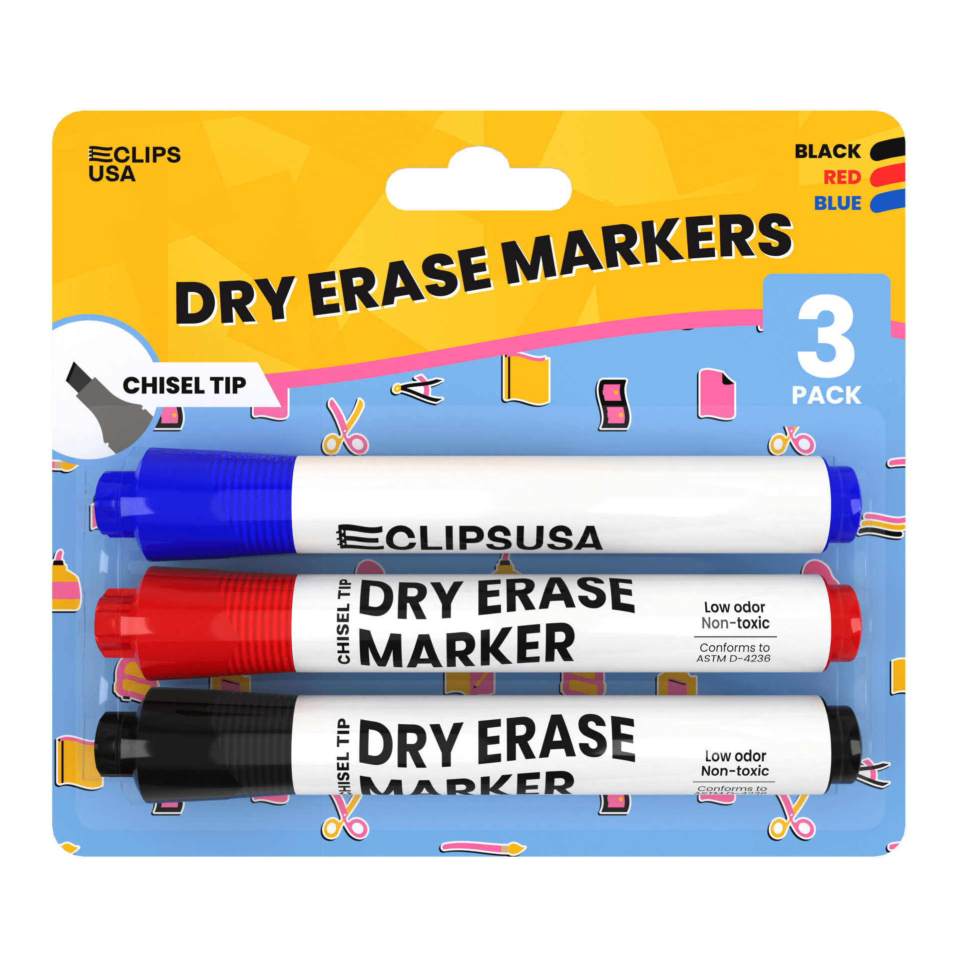 Wholesale Dry Erase Markers in Assorted Colors - Chisel Tip - Bulk Case 36 Packs of 3 - Total 108 Markers