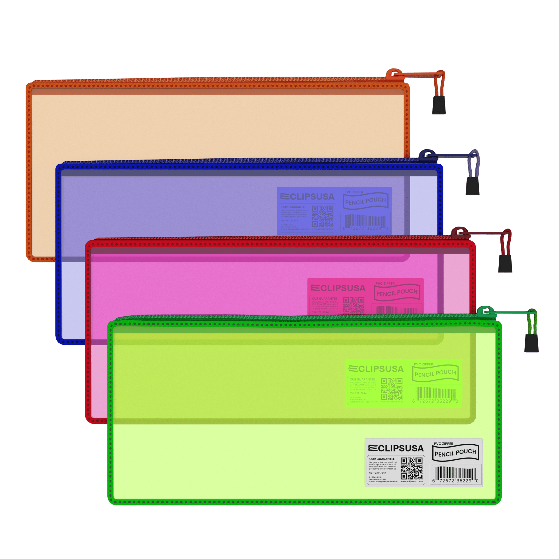 Wholesale Clear Pencil Pouches in Assorted Neon Colors for School Kids - Bulk Case of 96