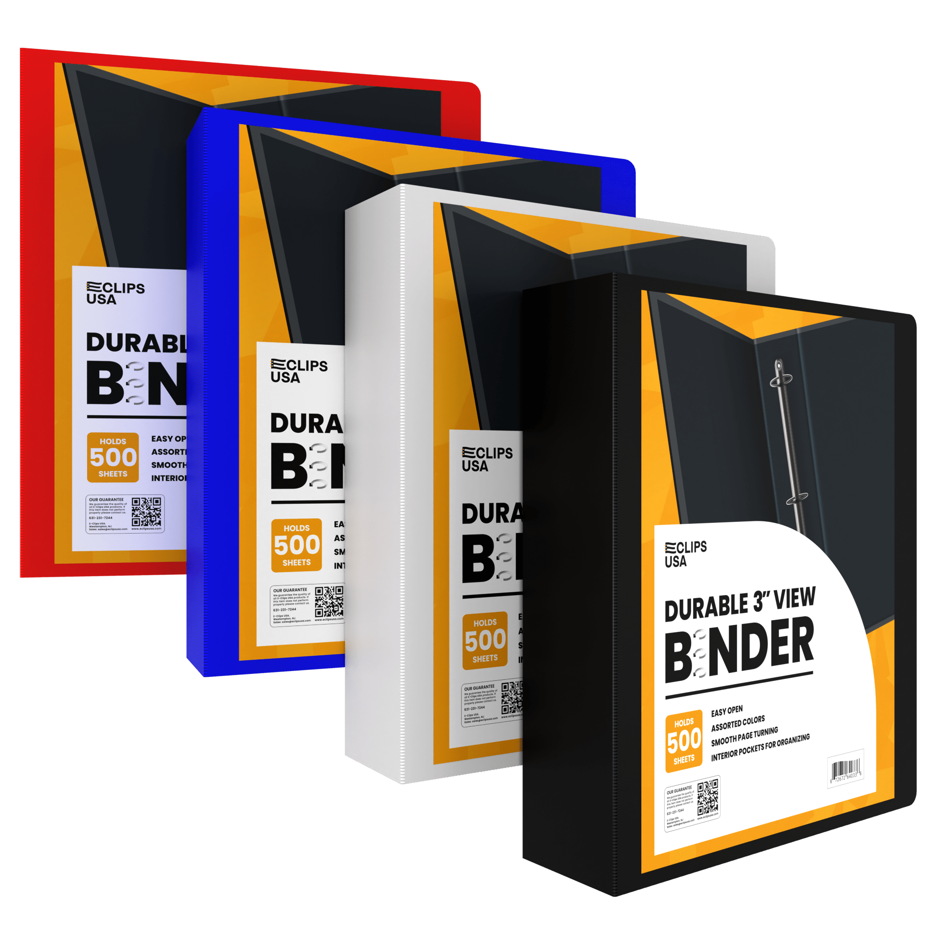 Wholesale 3" Binders in Assorted Colors with 2 Interior Pockets - Bulk Case of 12 Binders