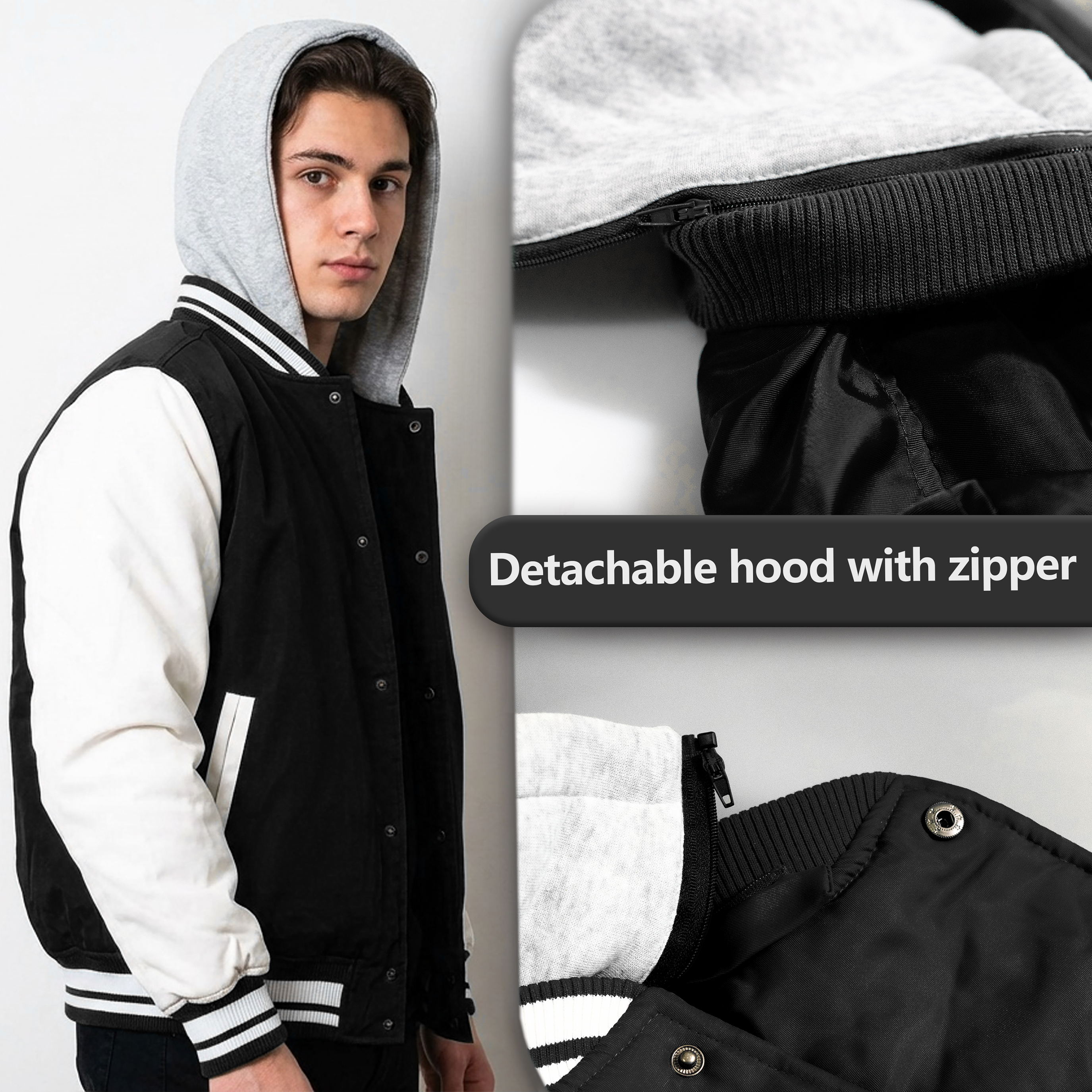 Wholesale Men’s Hooded Jackets - Black/White Colors & Assorted Sizes – Bulk Case of 12 Coats
