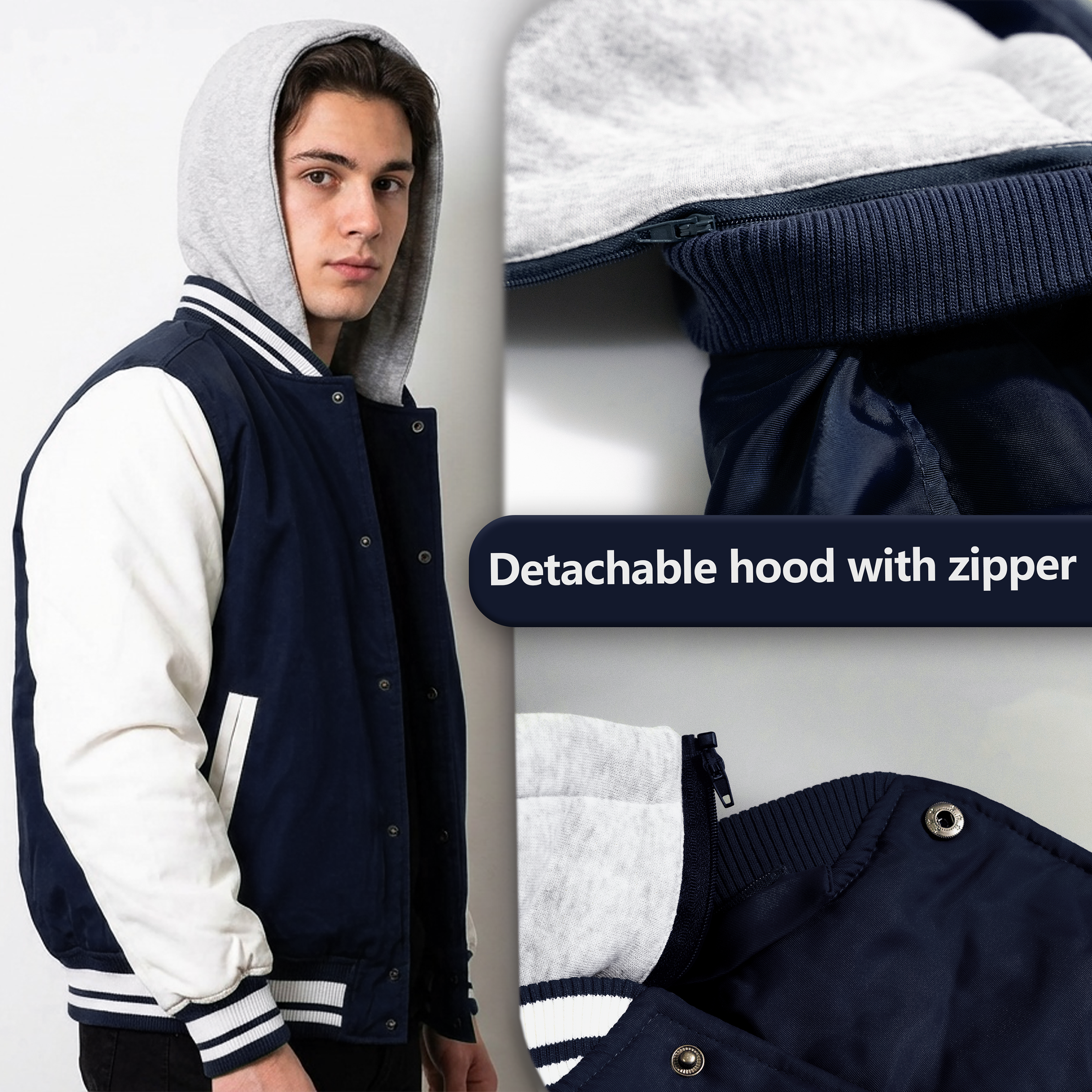 Wholesale Men’s Hooded Jackets - Navy/Black Colors & Assorted Sizes – Bulk Case of 12 Coats