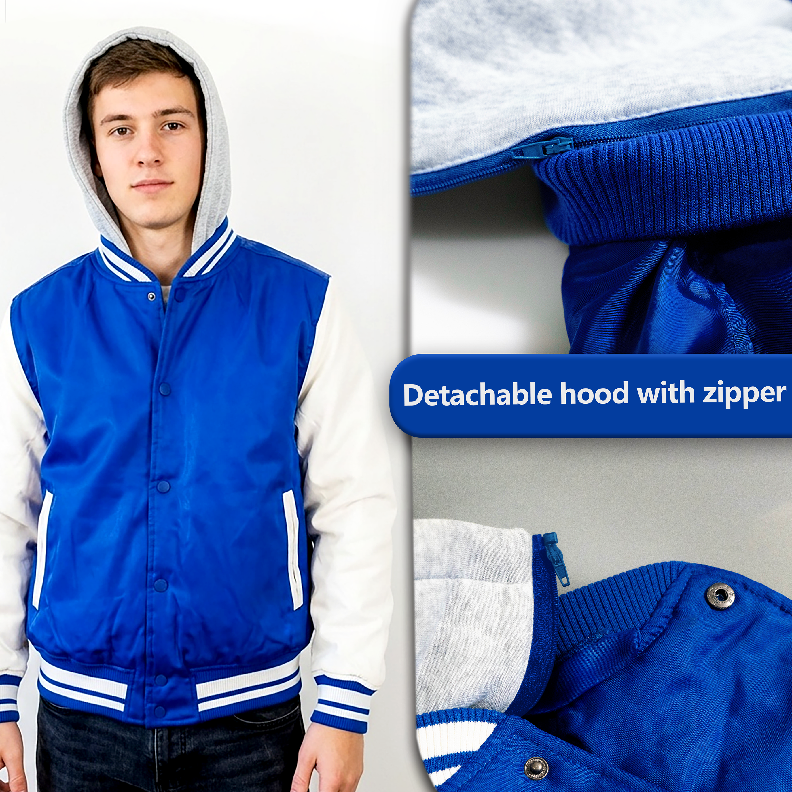 Wholesale Men’s Hooded Jackets - Royal/White Colors & Assorted Sizes – Bulk Case of 12 Coats