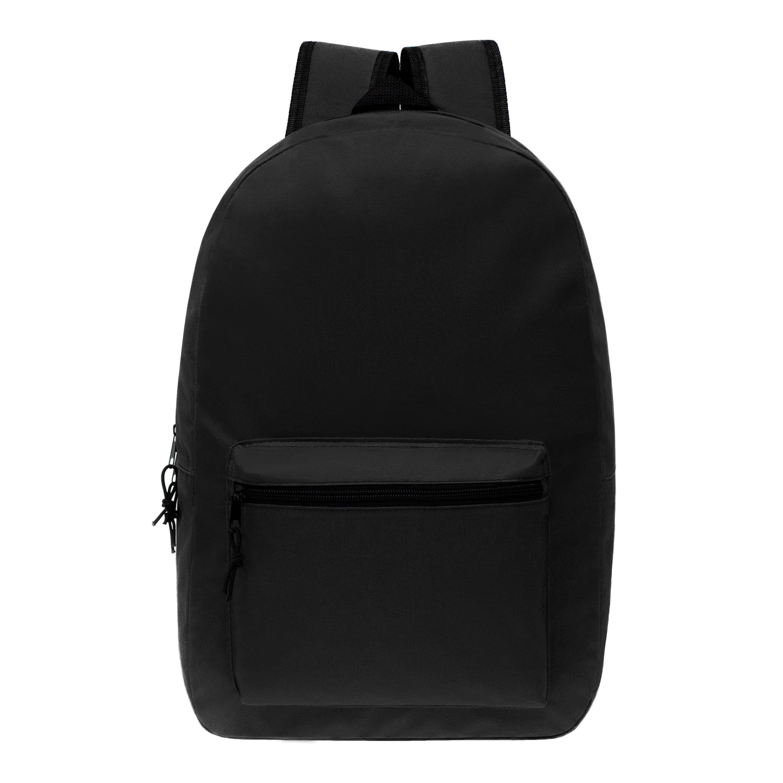 15" Kids Basic Elementary School Wholesale Backpack in Black - Bulk Case of 24