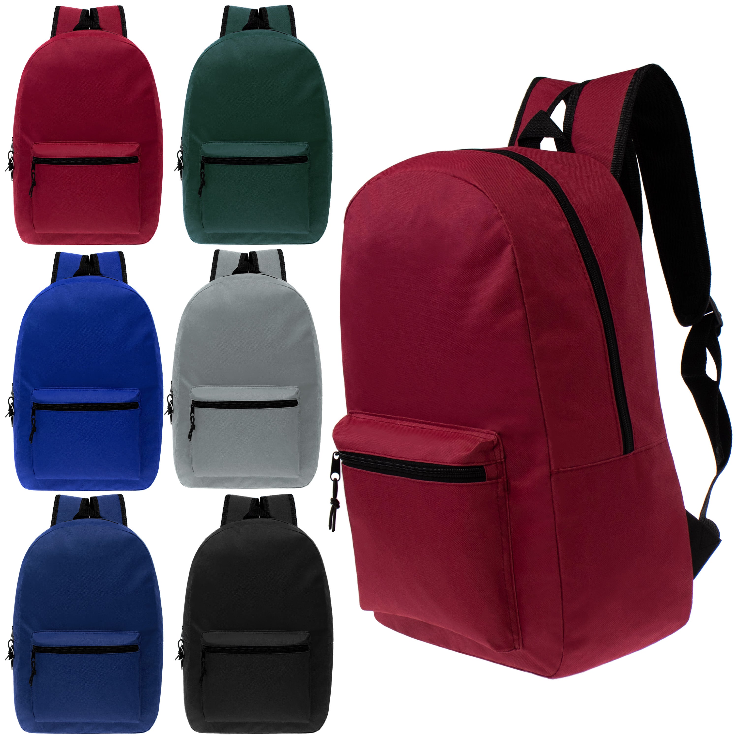 17" Kids Basic Wholesale Backpack in 6 Colors - Bulk Case of 24
