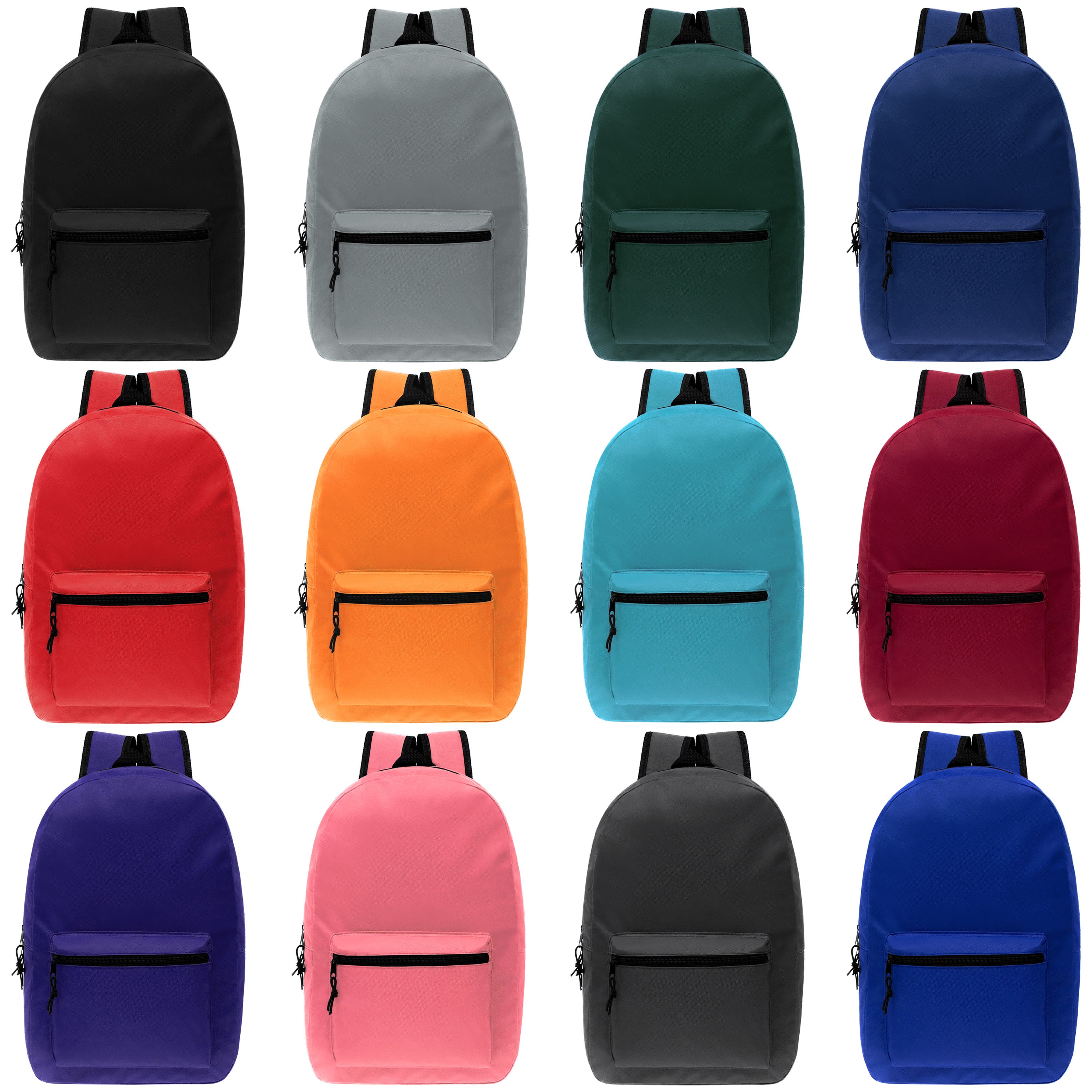 17 Kids Basic Wholesale Backpack in 12 Colors - Bulk Case of 24 Backp