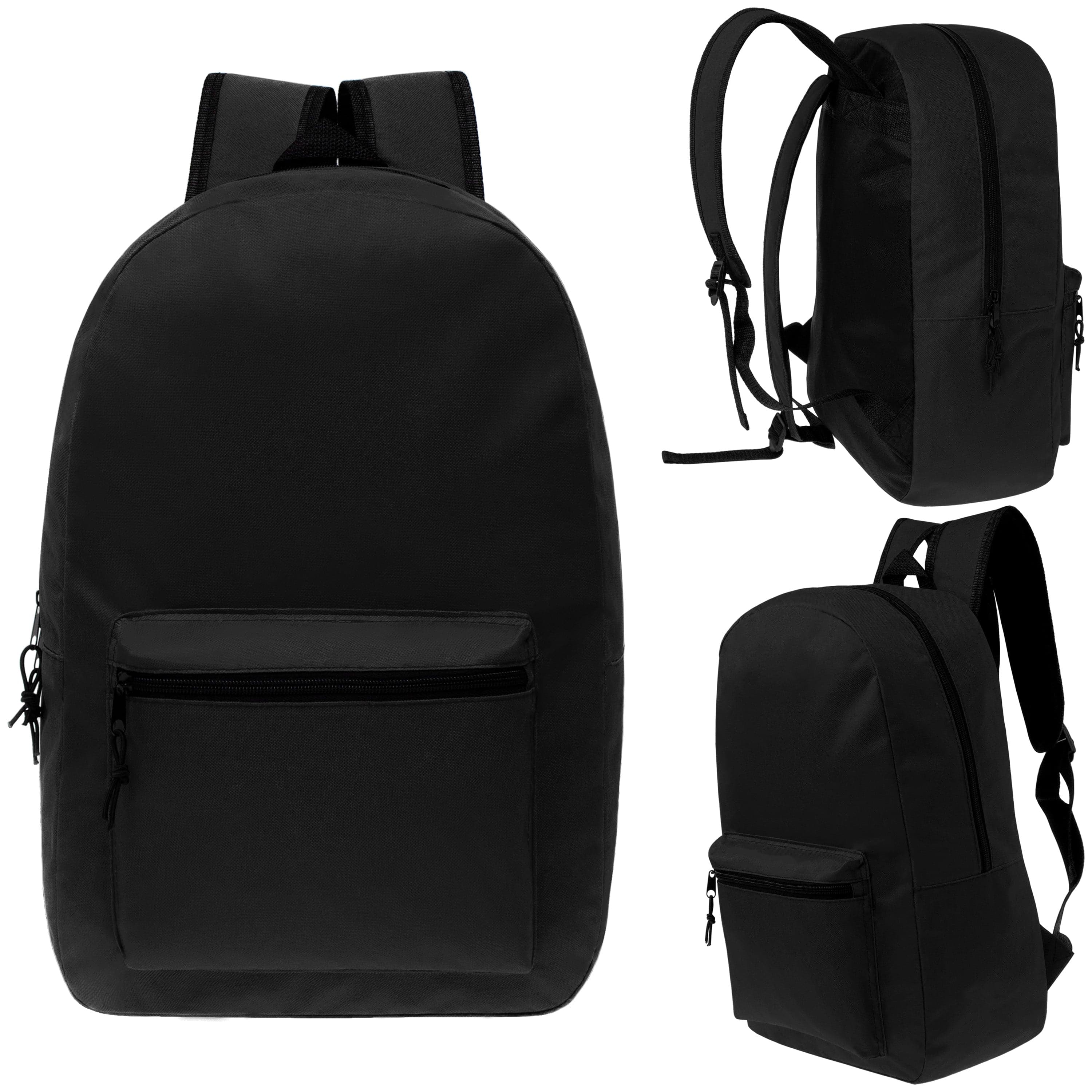 15" Kids Basic Wholesale Backpack in Black - Bulk Case of 24