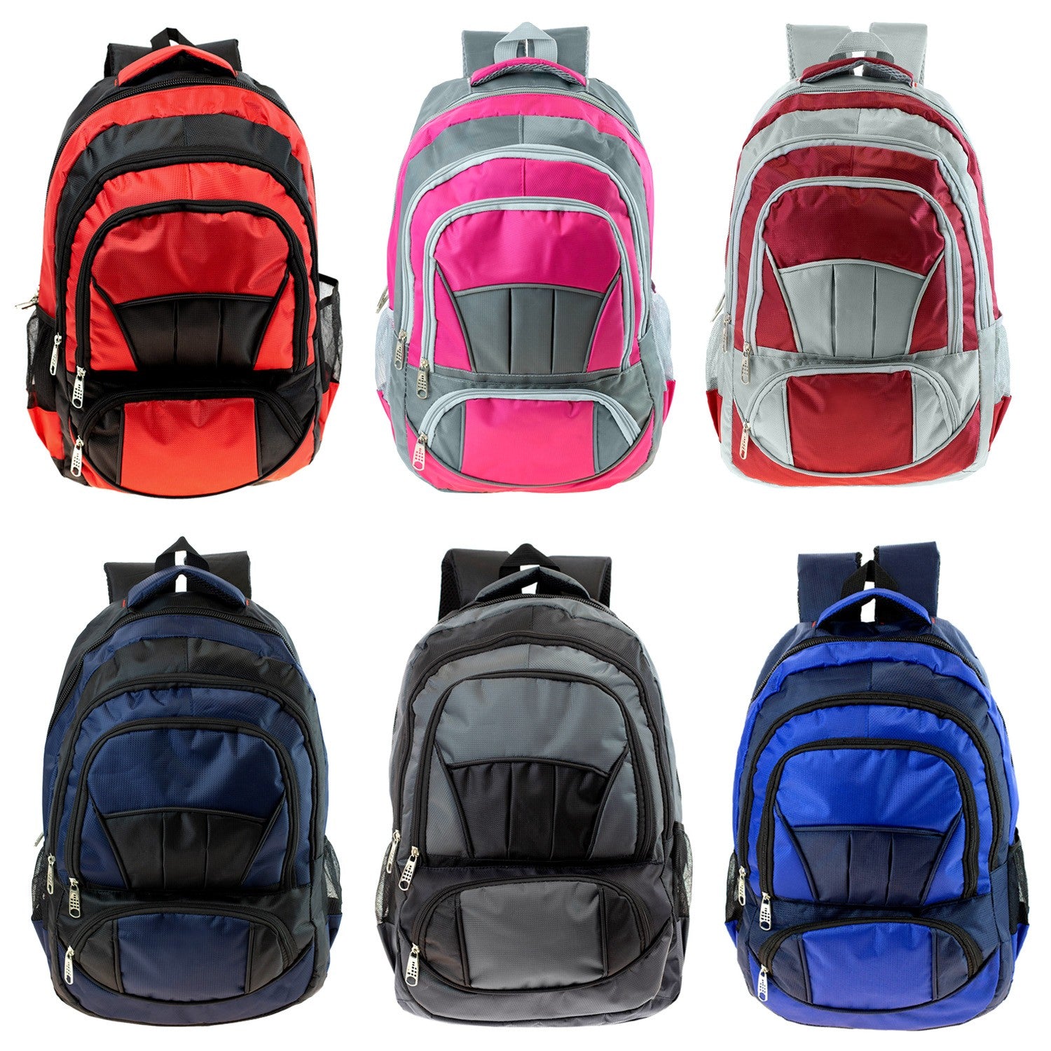 19" Premium Wholesale Backpack in 8 Assorted Colors - Bulk Case of 24