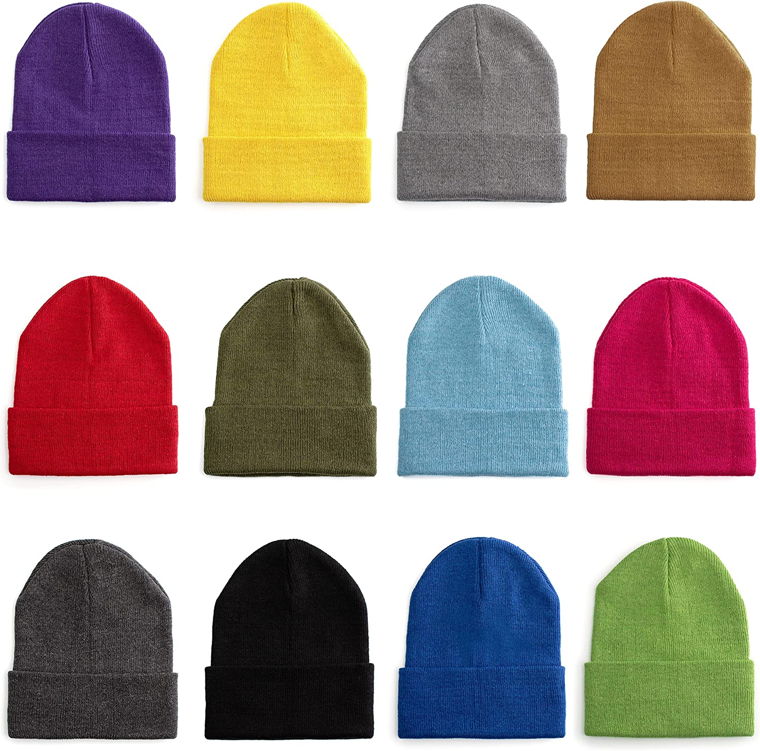 Wholesale Beanie and Glove Bundle in 12 Assorted Colors - Bulk Case of 24 Beanies, 24 Pairs of Gloves