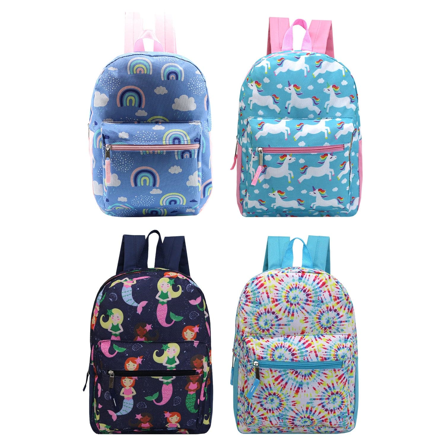 15" Kids Basic Wholesale Backpack in Assorted Girls Prints - Bulk Case of 24