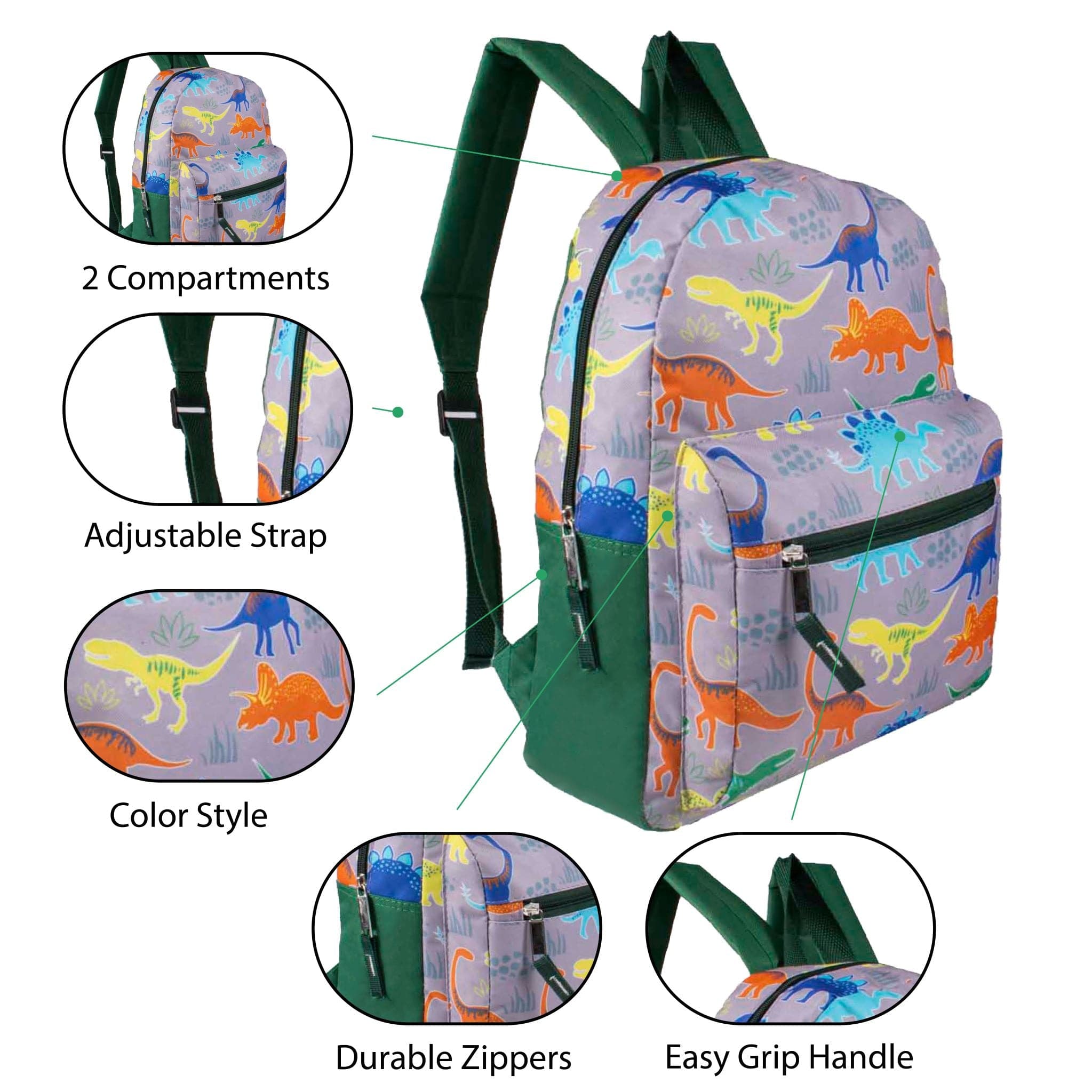 15" Kids Basic Wholesale Backpack in 4 Assorted Boys Prints - Bulk Case of 24