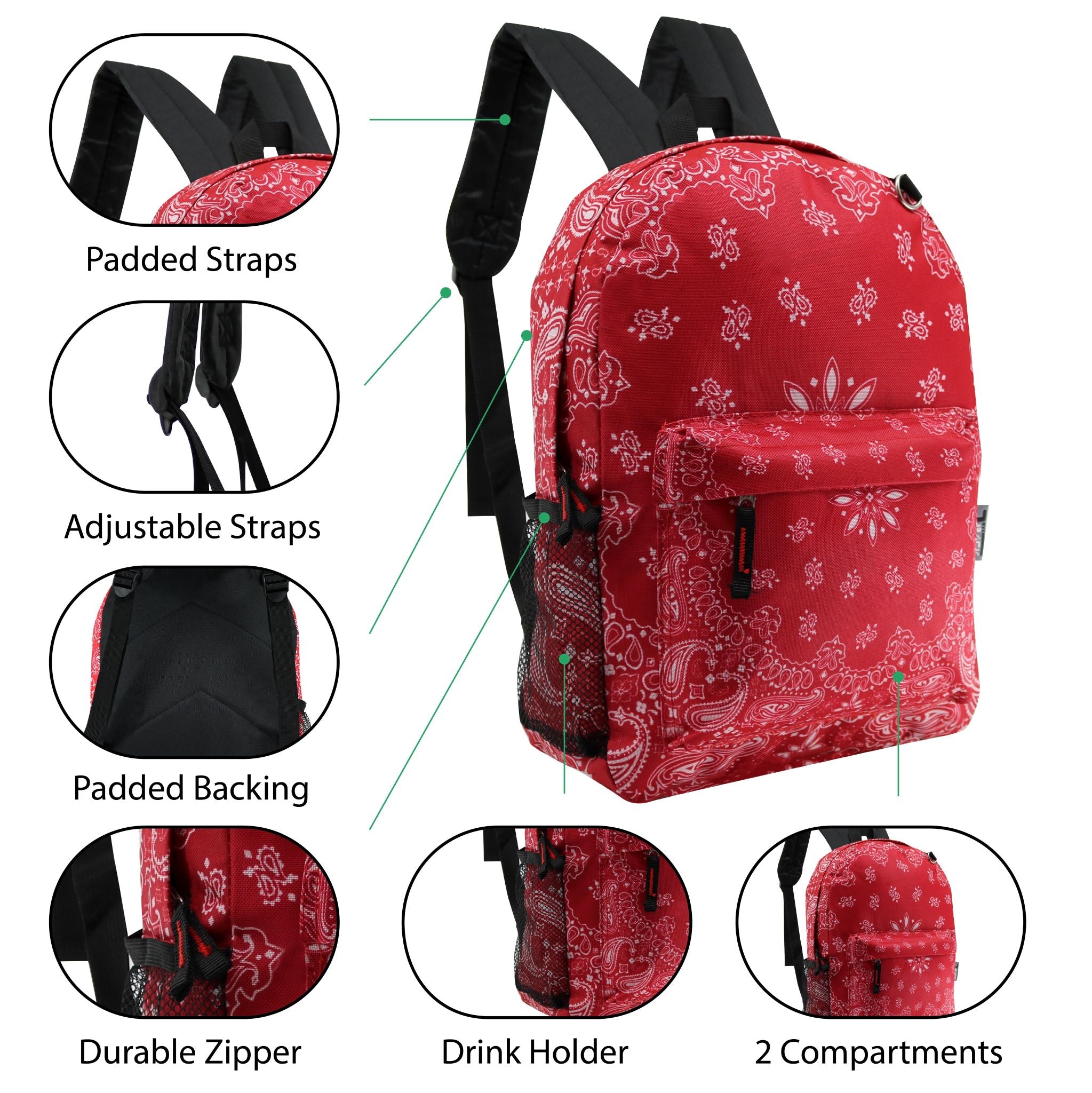 17" Classic Wholesale Backpack in Random Prints- Bulk Case of 24 Bookbags