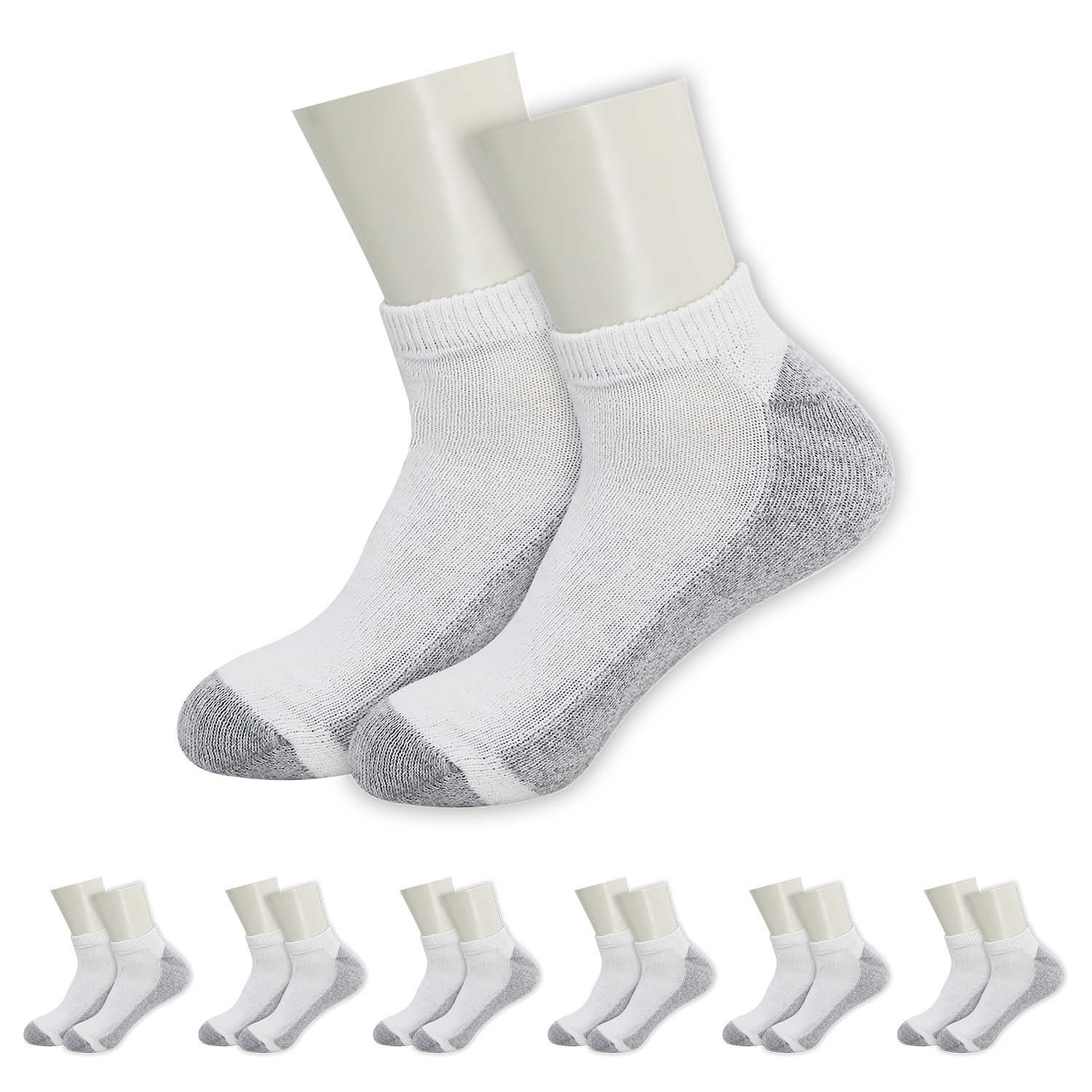 Unisex Low Cut Wholesale Sock, Size 10-13 in White with Grey - Bulk Case of 180 Pairs