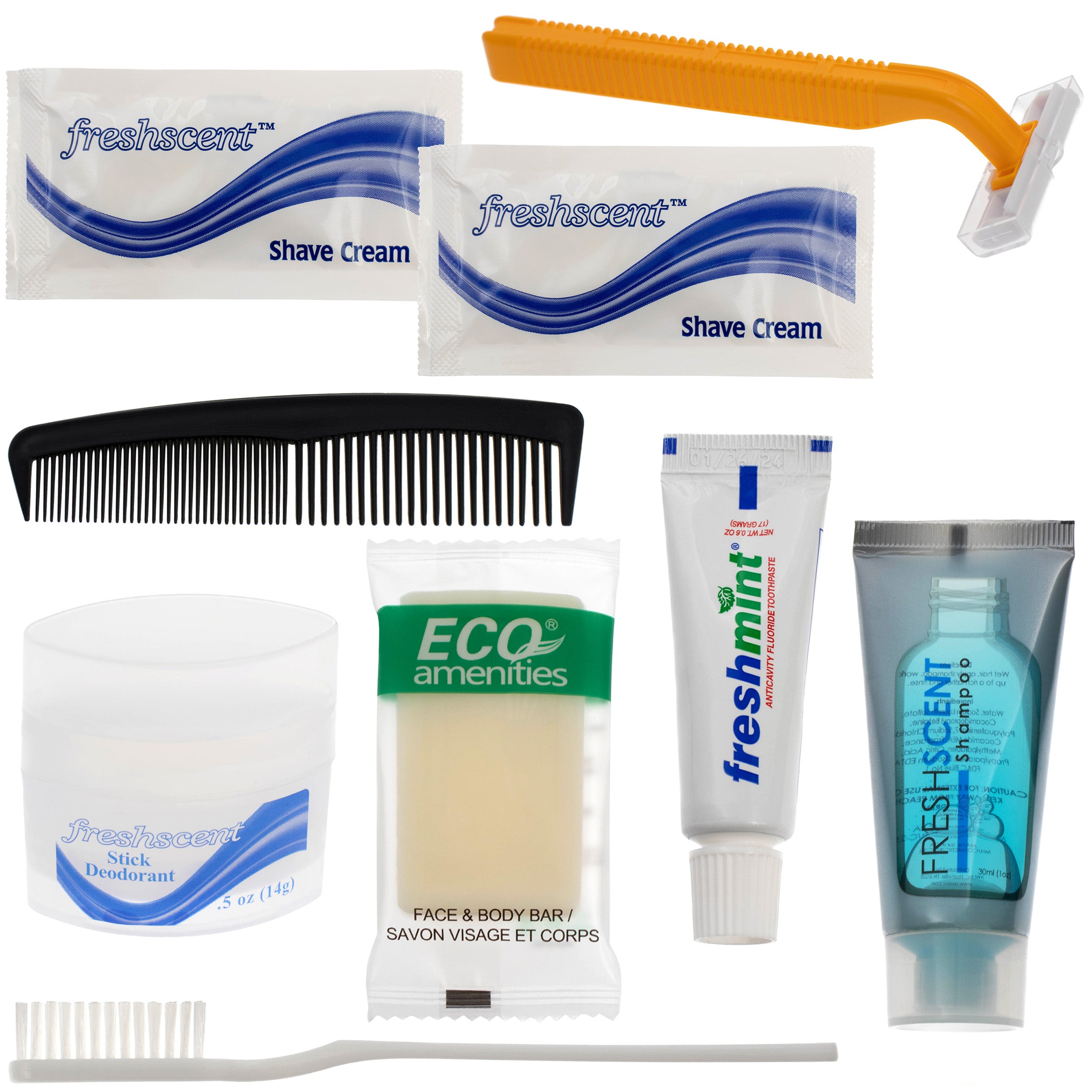 9 Piece Deluxe Wholesale Hygiene Kits - Travel Toiletry Supplies - Bulk Case of 96