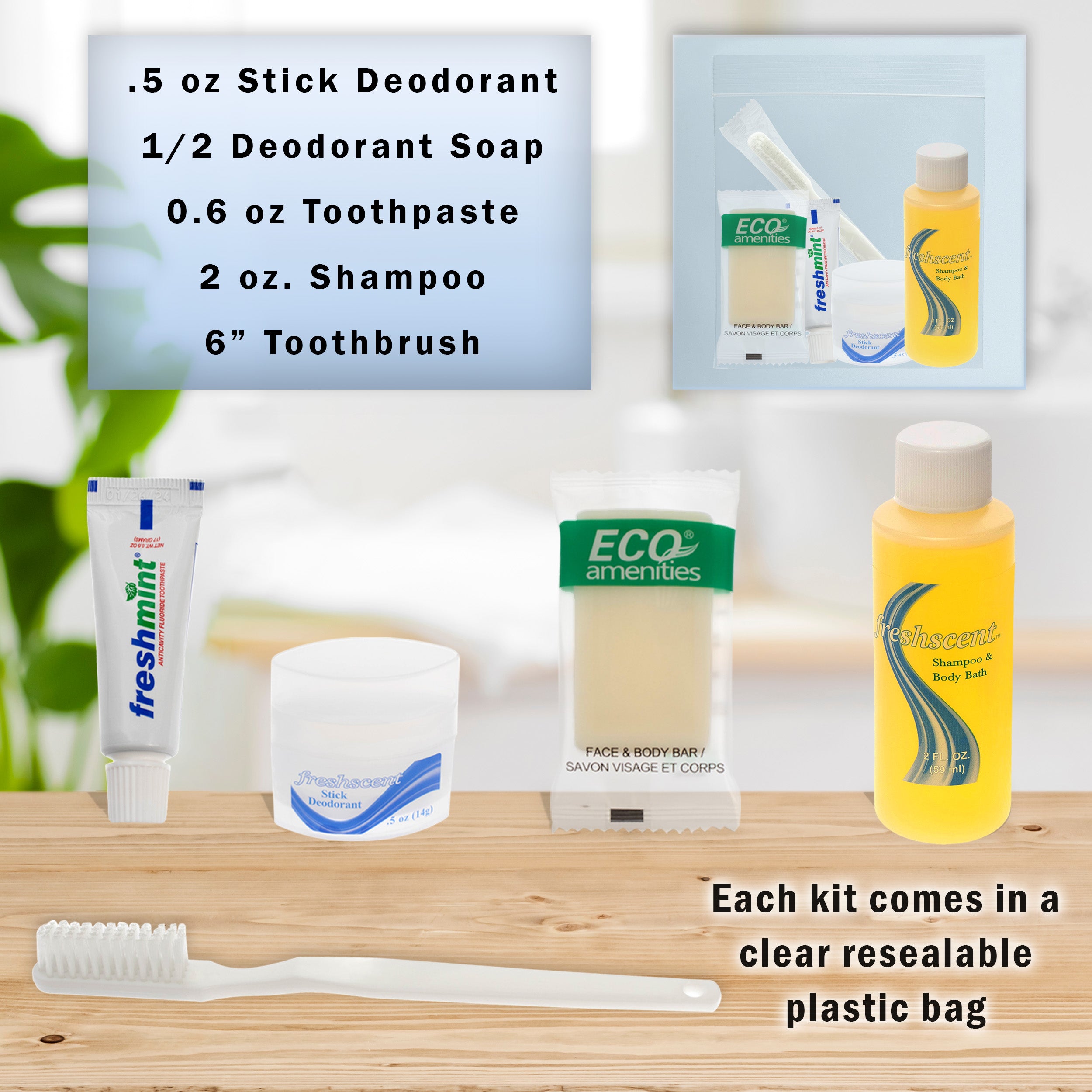 5 Piece Wholesale Hygiene Kits - Travel, Rentals, Homeless - Bulk Case of 96