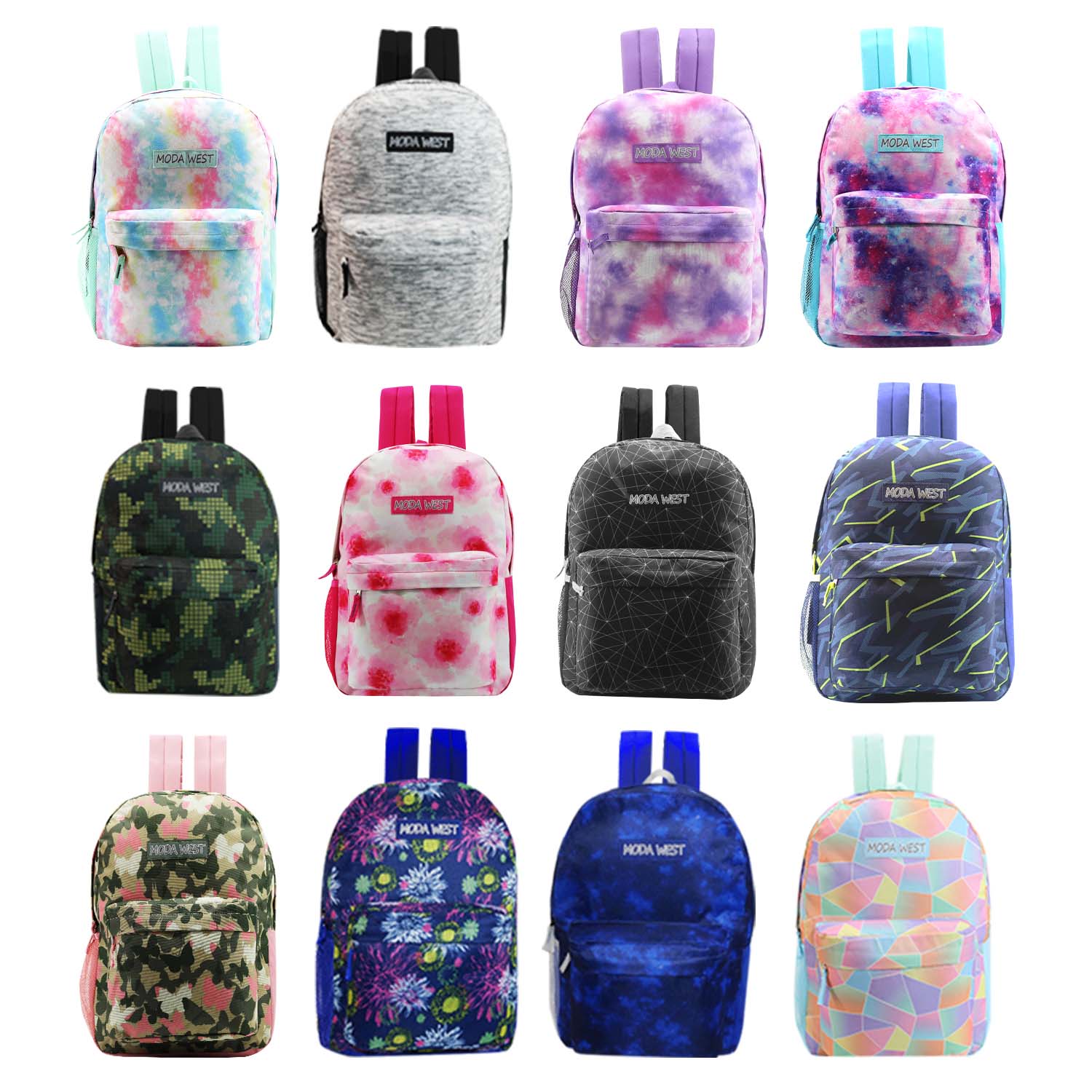 17" Classic Wholesale Backpack in Assorted Prints - Bulk Case of 24