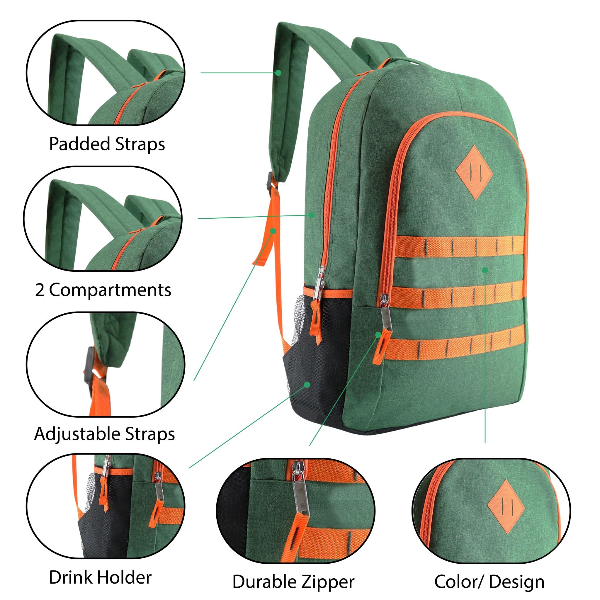 19" Premium Wholesale Backpack In 4 Colors - Bulk Case Of 24 Backpacks