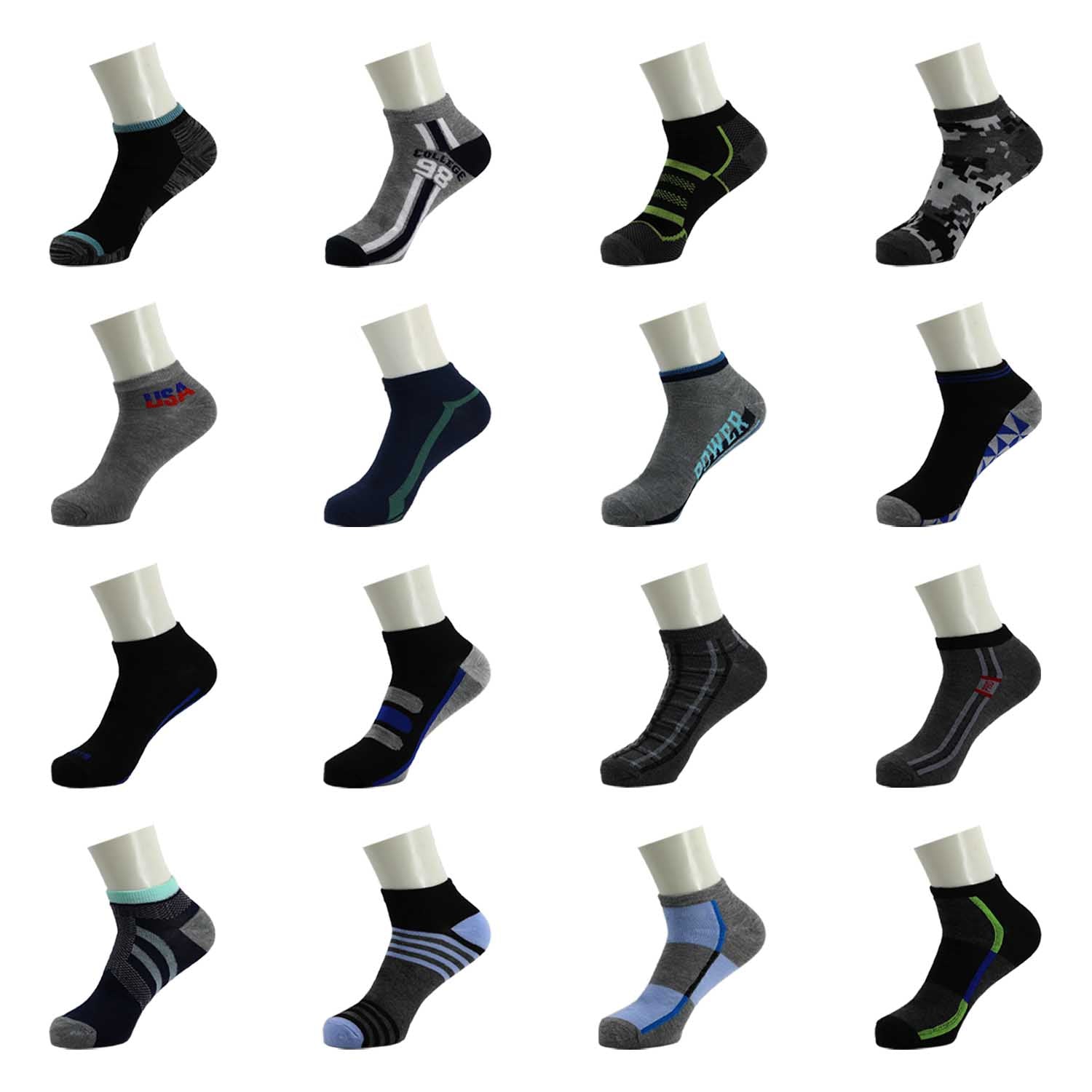 Men's Low Cut Wholesale Sock, Size 10-13 in Assorted Designs - Bulk Case of 144 Pairs