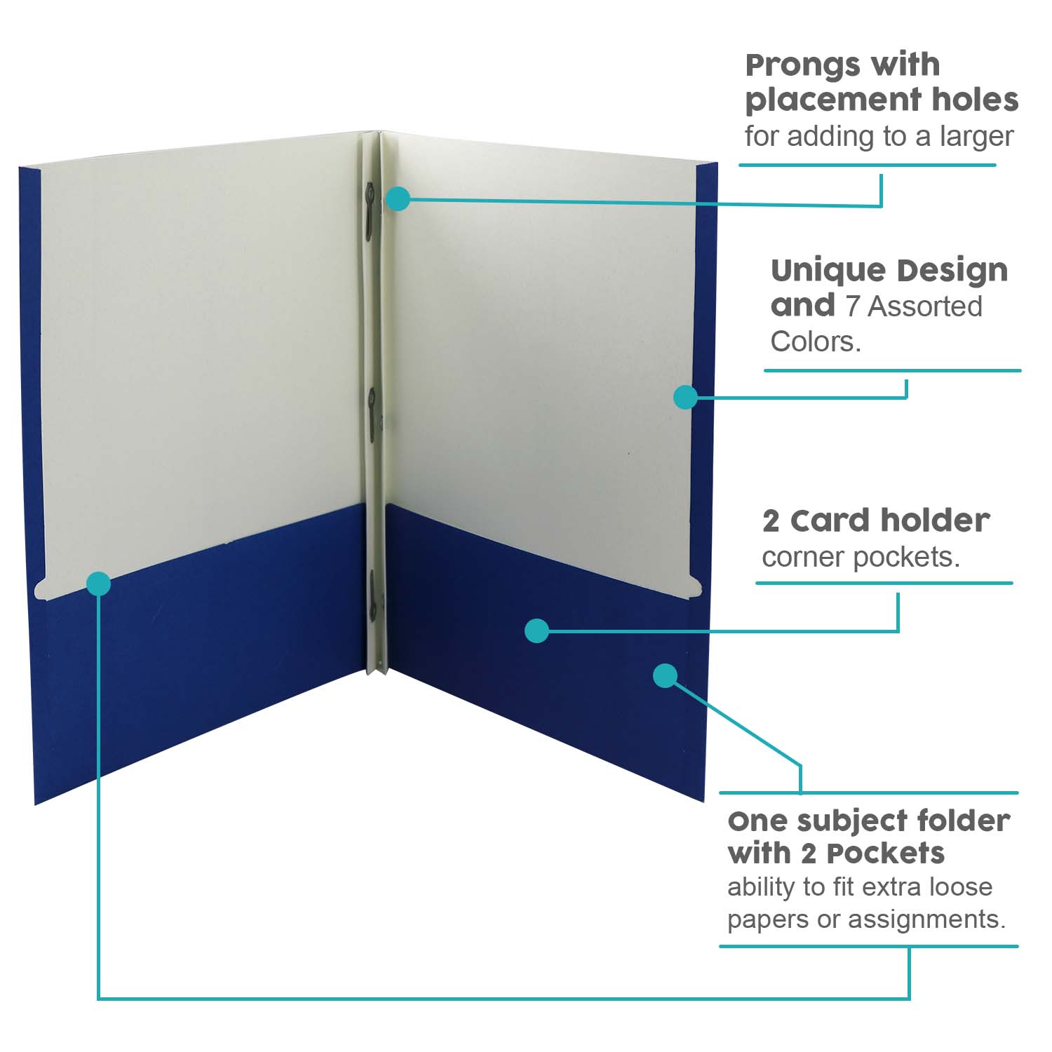 2 Pocket Wholesale Folders for School - 7 Assorted Colors - Bulk Case of 100 Folders