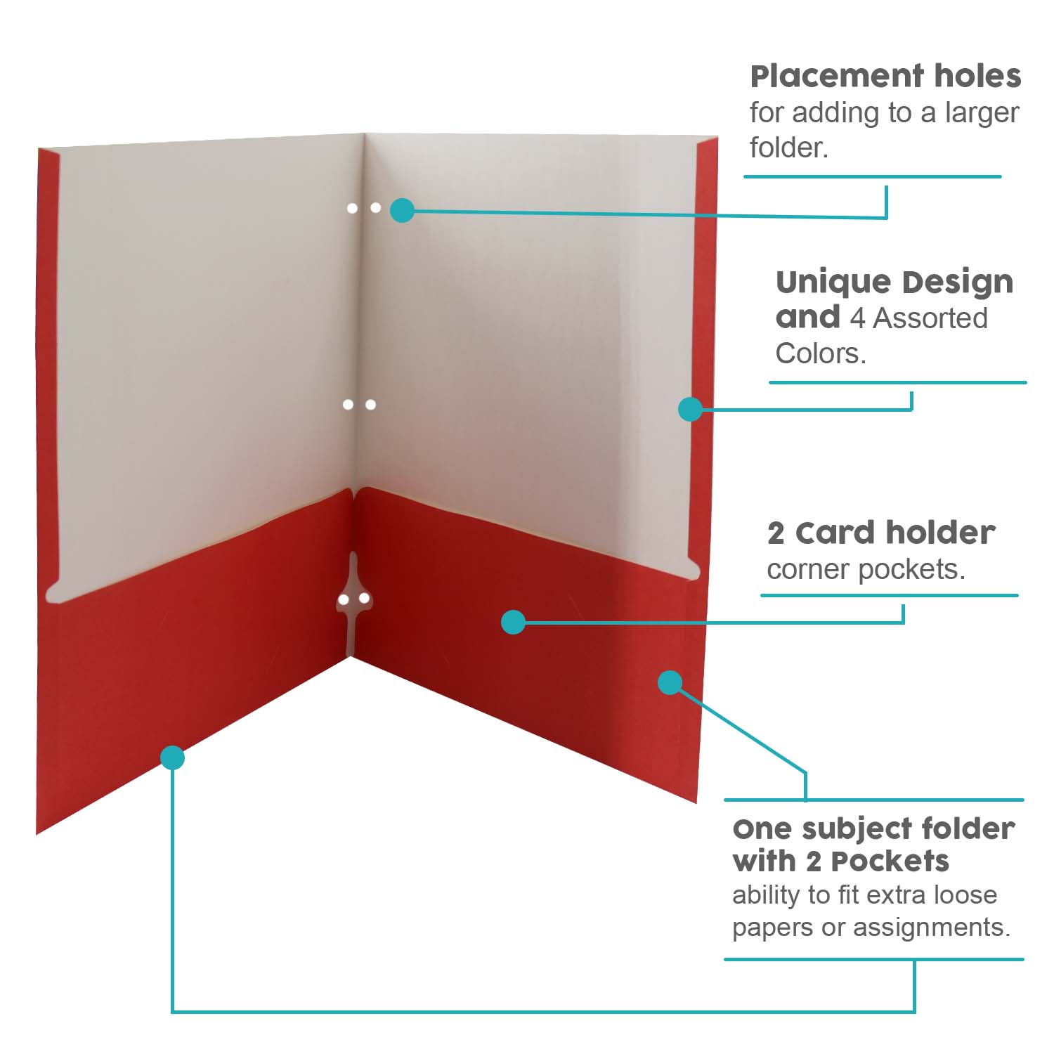 Wholesale 2 Pocket Folders for Students | 4 Colors | Bulk Case of 200 Folders