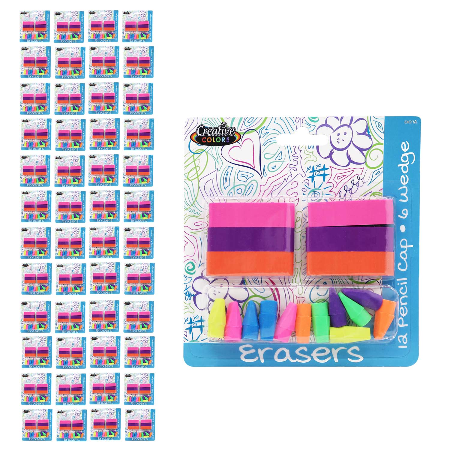 18 Pack Eraser Set - Bulk School Supplies Wholesale Case of 96- 18 Packs of Erasers