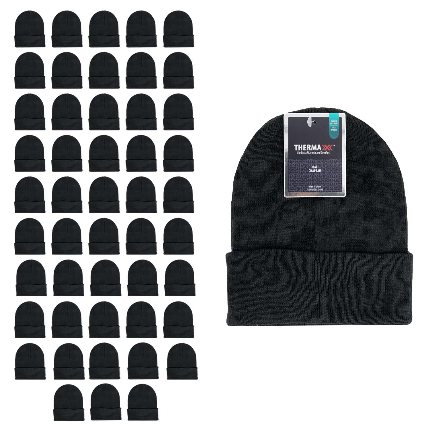 Unisex Wholesale Beanies in Black - Homeless Care -Bulk Case of 48 Winter Hats