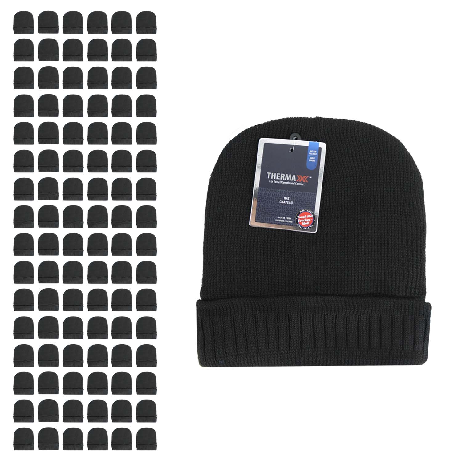 Black Unisex Wholesale Beanies - Homeless Care - Bulk Case of 96 Winter Hats