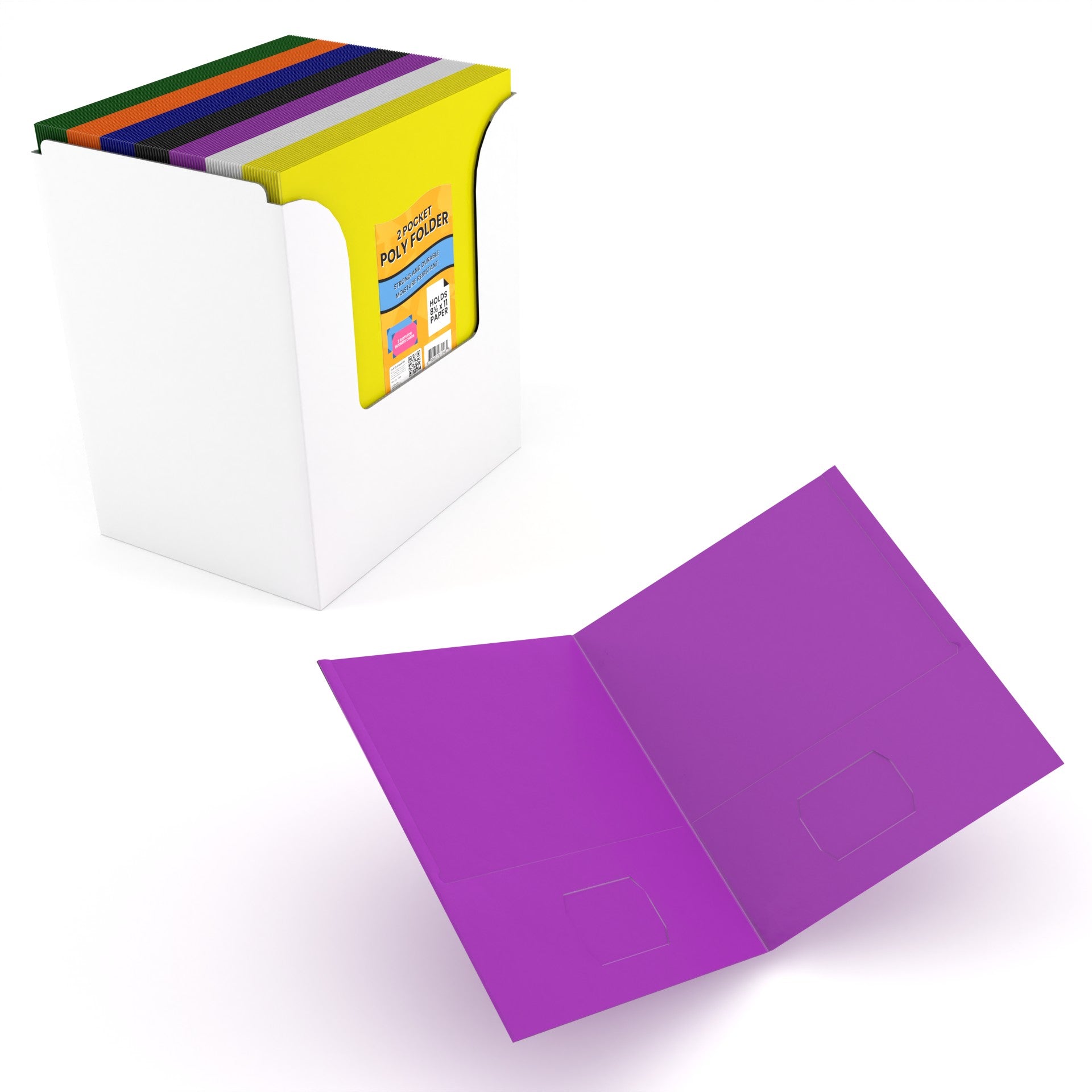 Poly Pocket Folders - 2-pockets With Business Card Slots, Assorted Colors