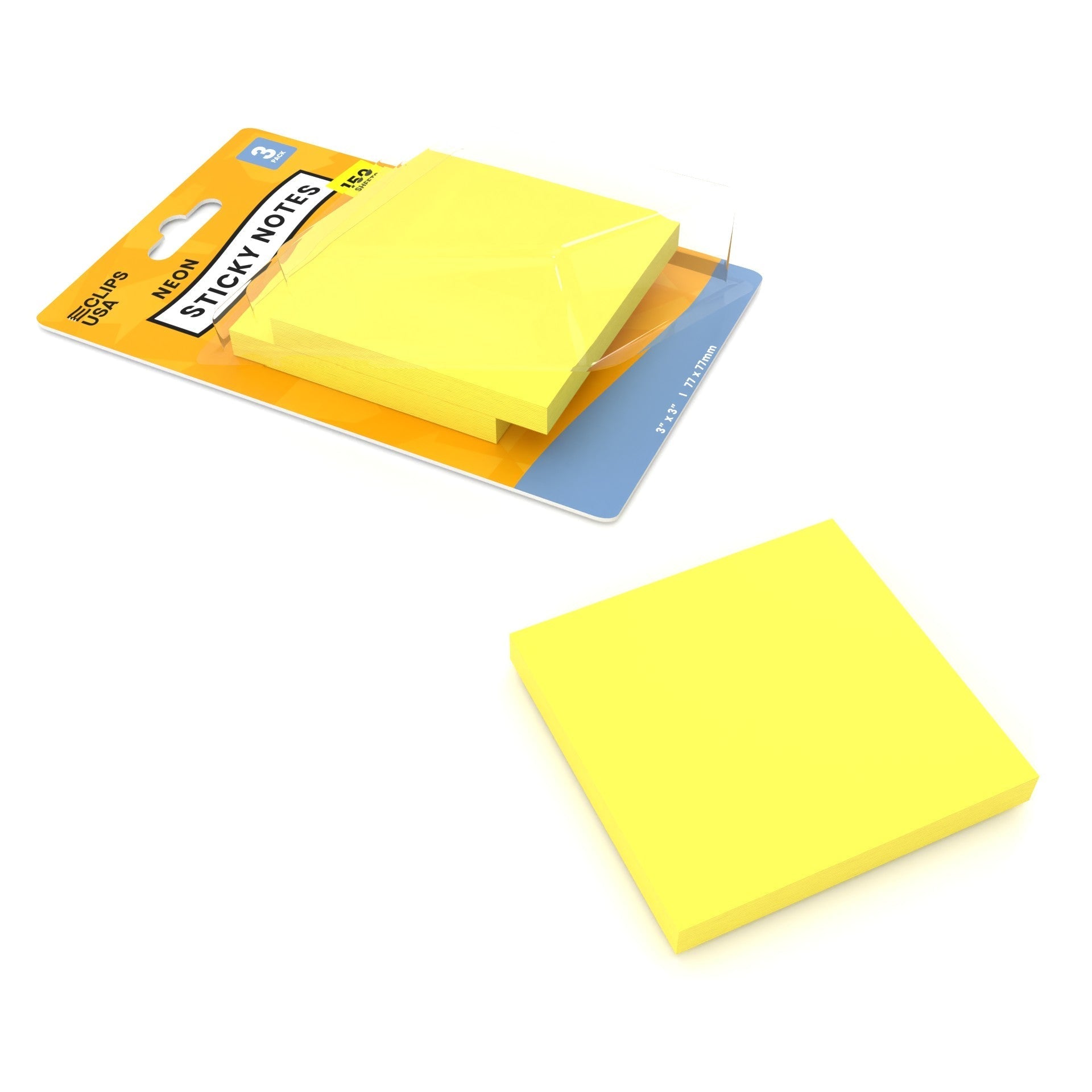 Wholesale Neon Yellow Sticky Notes - 3 X 3 Inches - 3 Pads / Pack - Bulk Case of 48 Packs