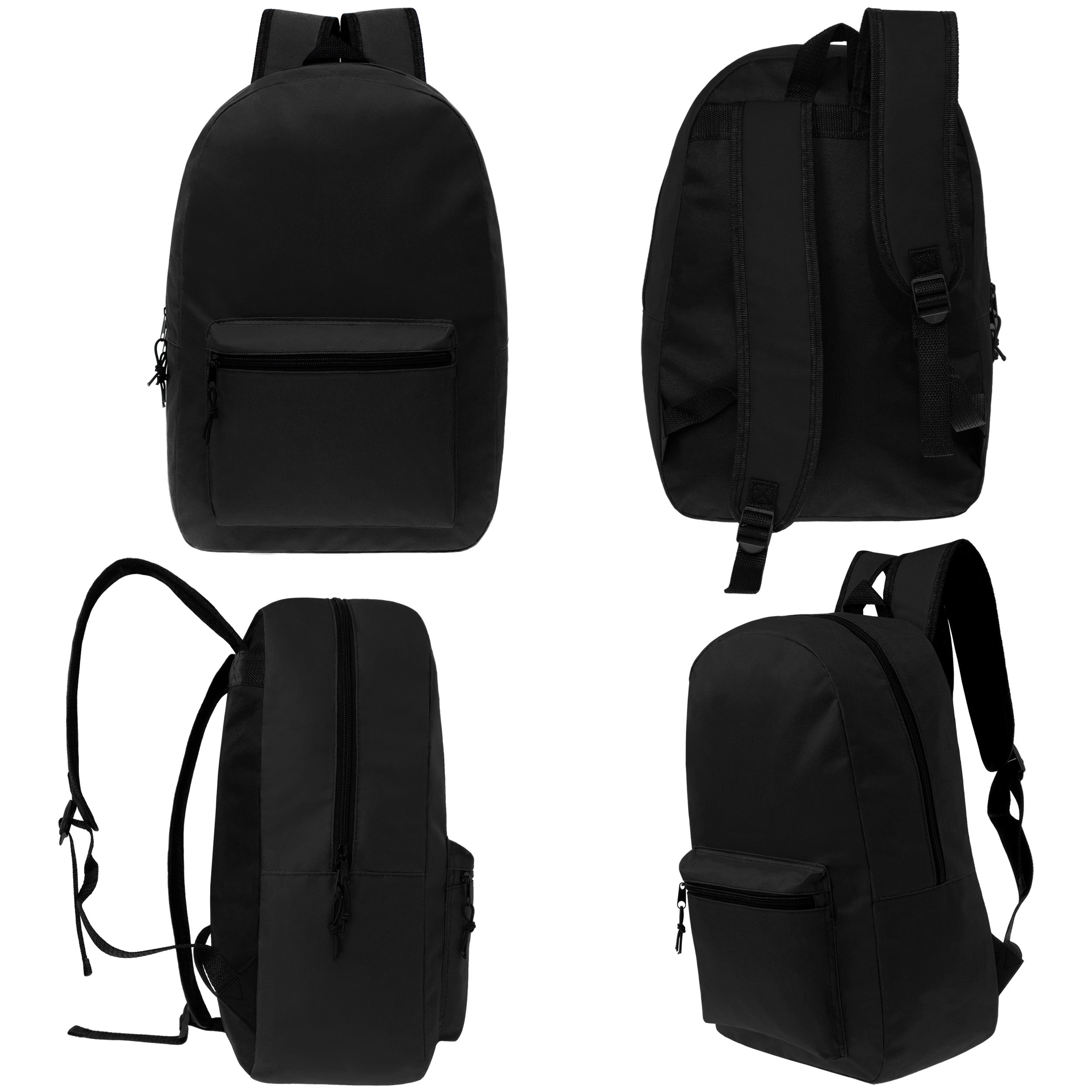 12 Basic Black 17" Backpacks with 12 Winter Item Sets & Your Choice of 12 Bulk Hygiene Kits - Wholesale Homeless Care Package