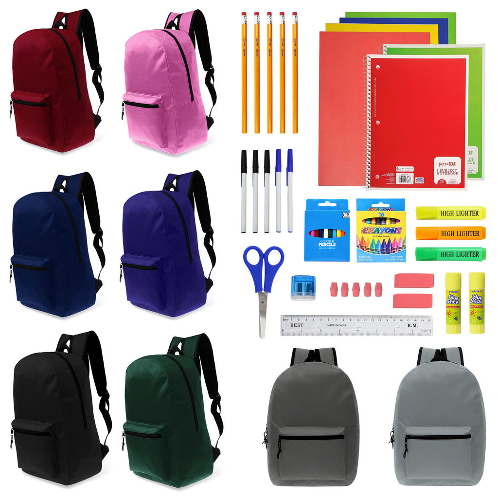 17Inch Wholesale Backpacks School Supply Kits Case of 12