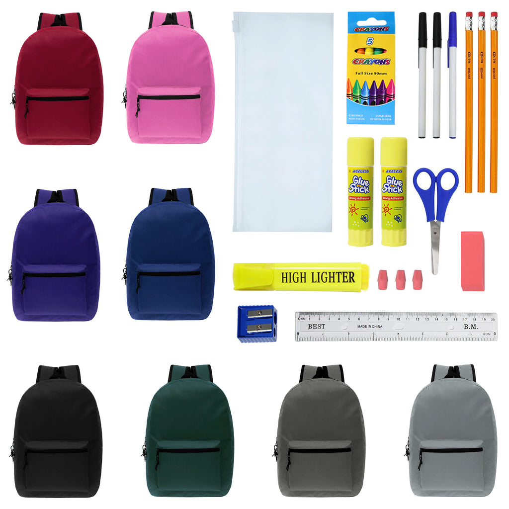 17Inch Wholesale Backpacks School Supply Kits Case of 12