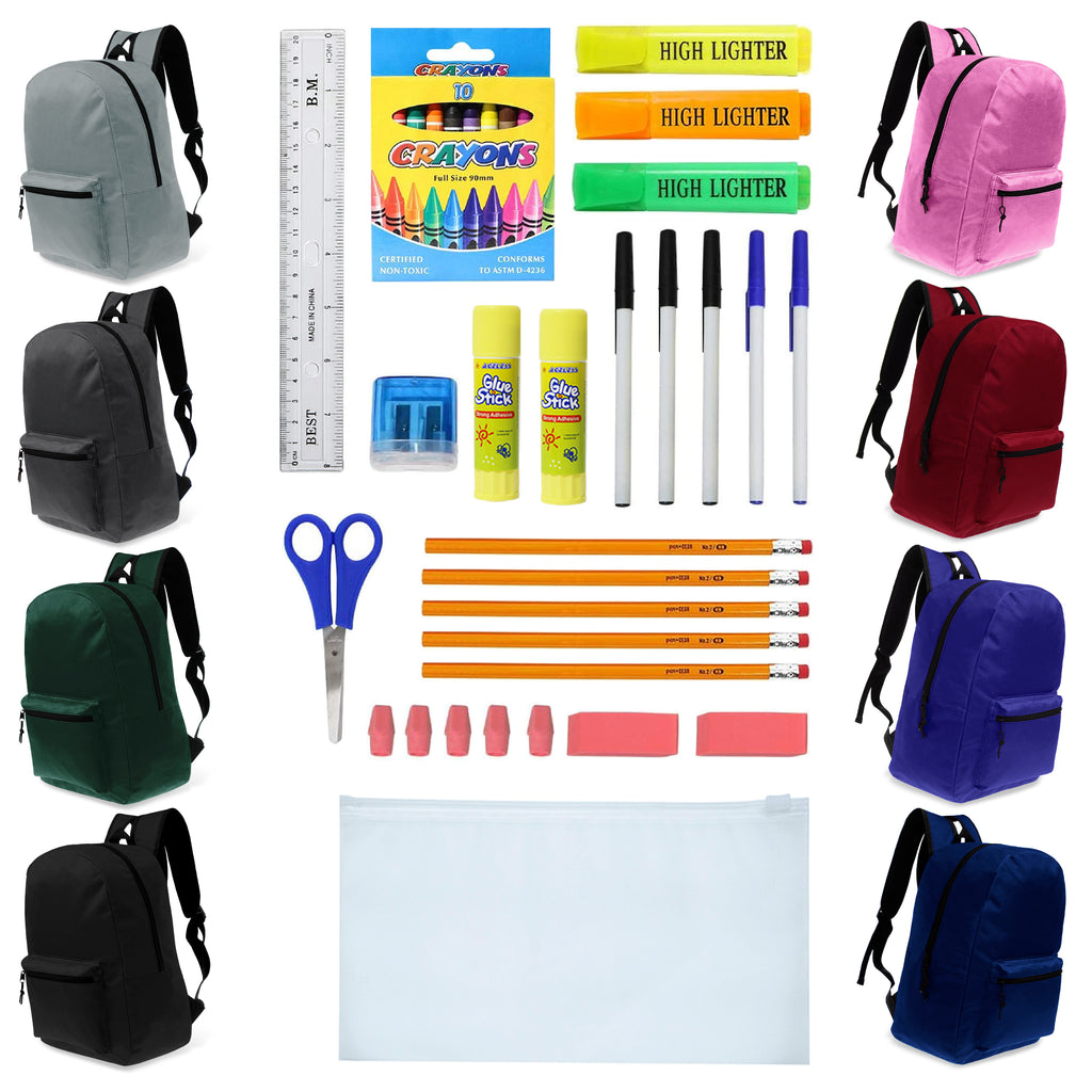 17Inch Wholesale Backpacks School Supply Kits Case of 12