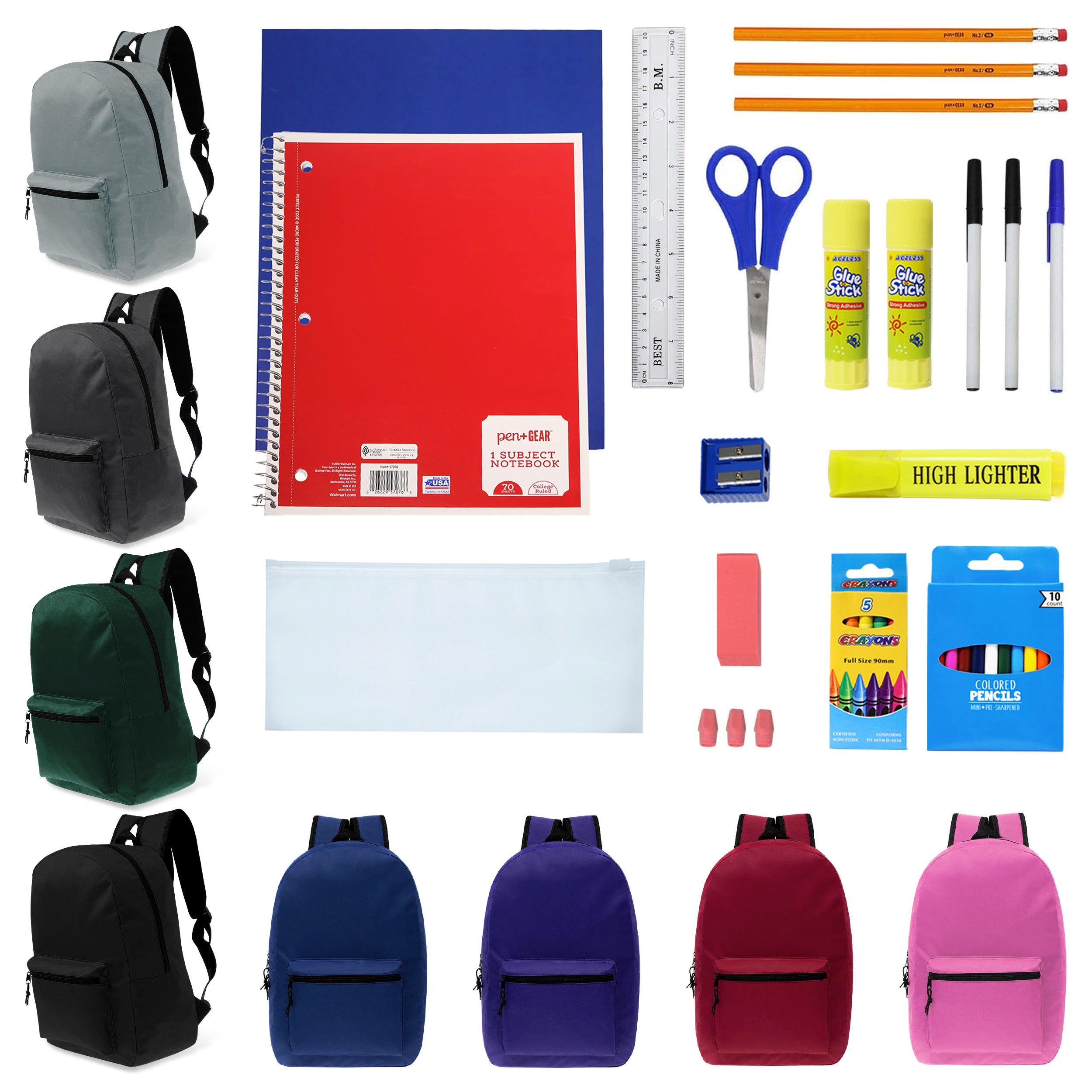 17-Inch Wholesale Backpacks School Supply - Kits Case of 12