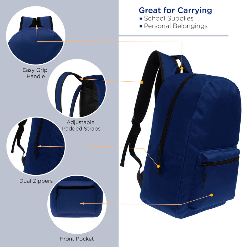 17" Kids Basic Wholesale Backpack in Navy - Bulk Case of 24 Backpacks