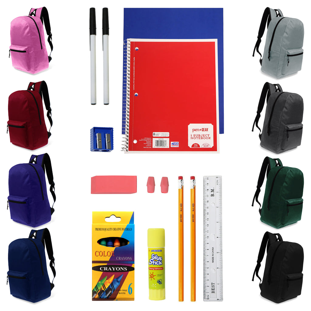 17Inch Wholesale Backpacks School Supply Kits Case of 12