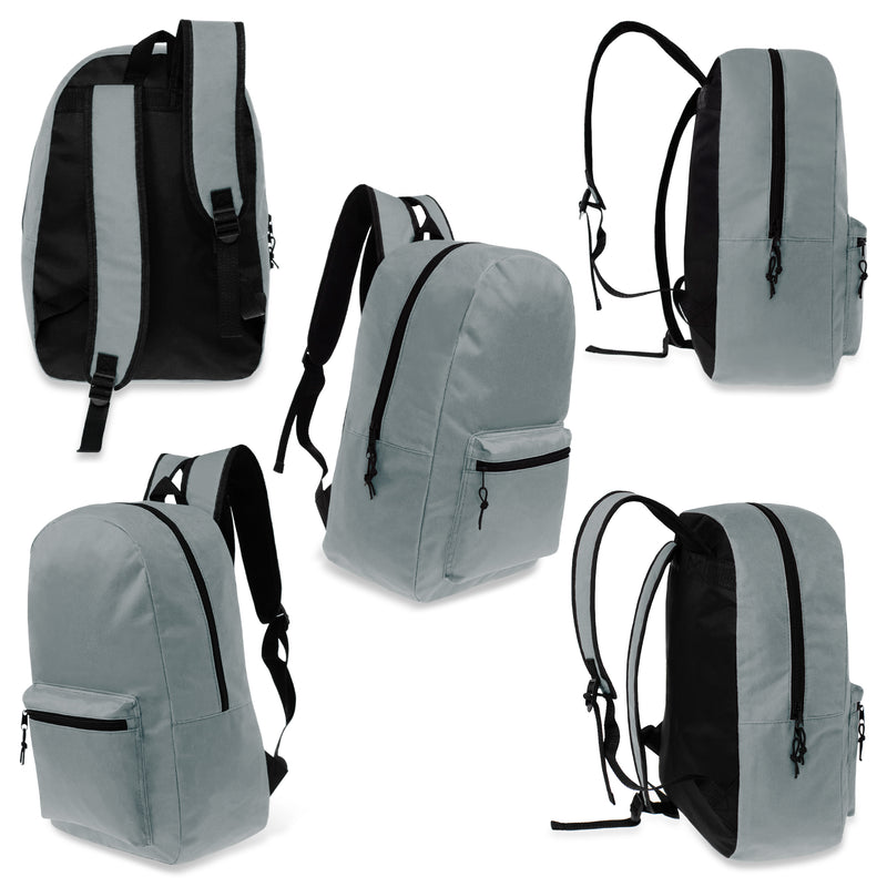 17" Kids Basic Wholesale Backpack in Gray - Bulk Case of 24 Backpacks