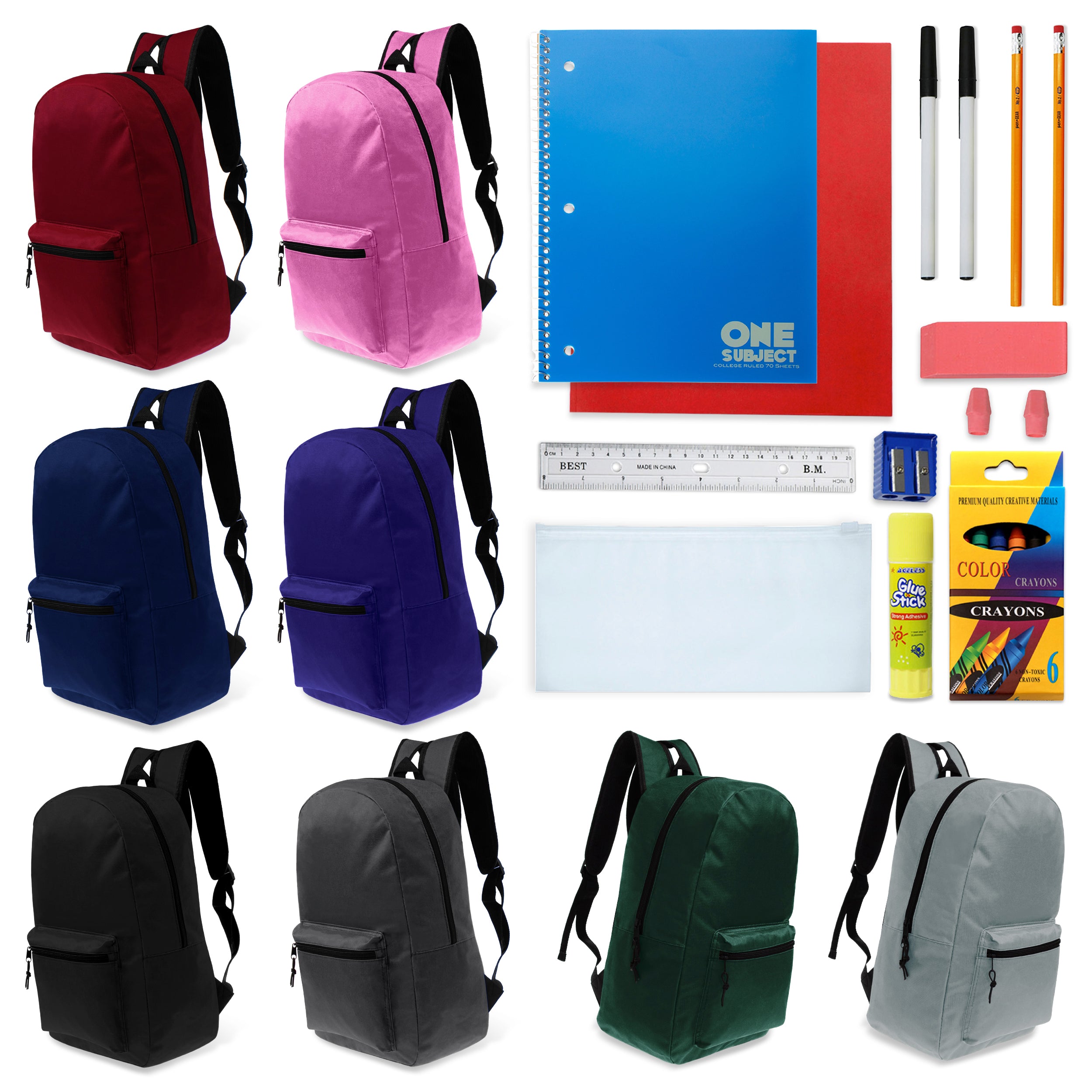 17-Inch Wholesale Backpacks School Supply - Kits Case of 12