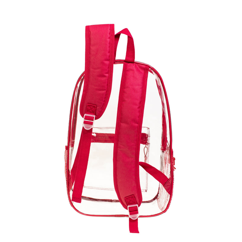 17" Transparent Wholesale Backpack in Assorted Colors With Side Pocket - Bulk Case of 24