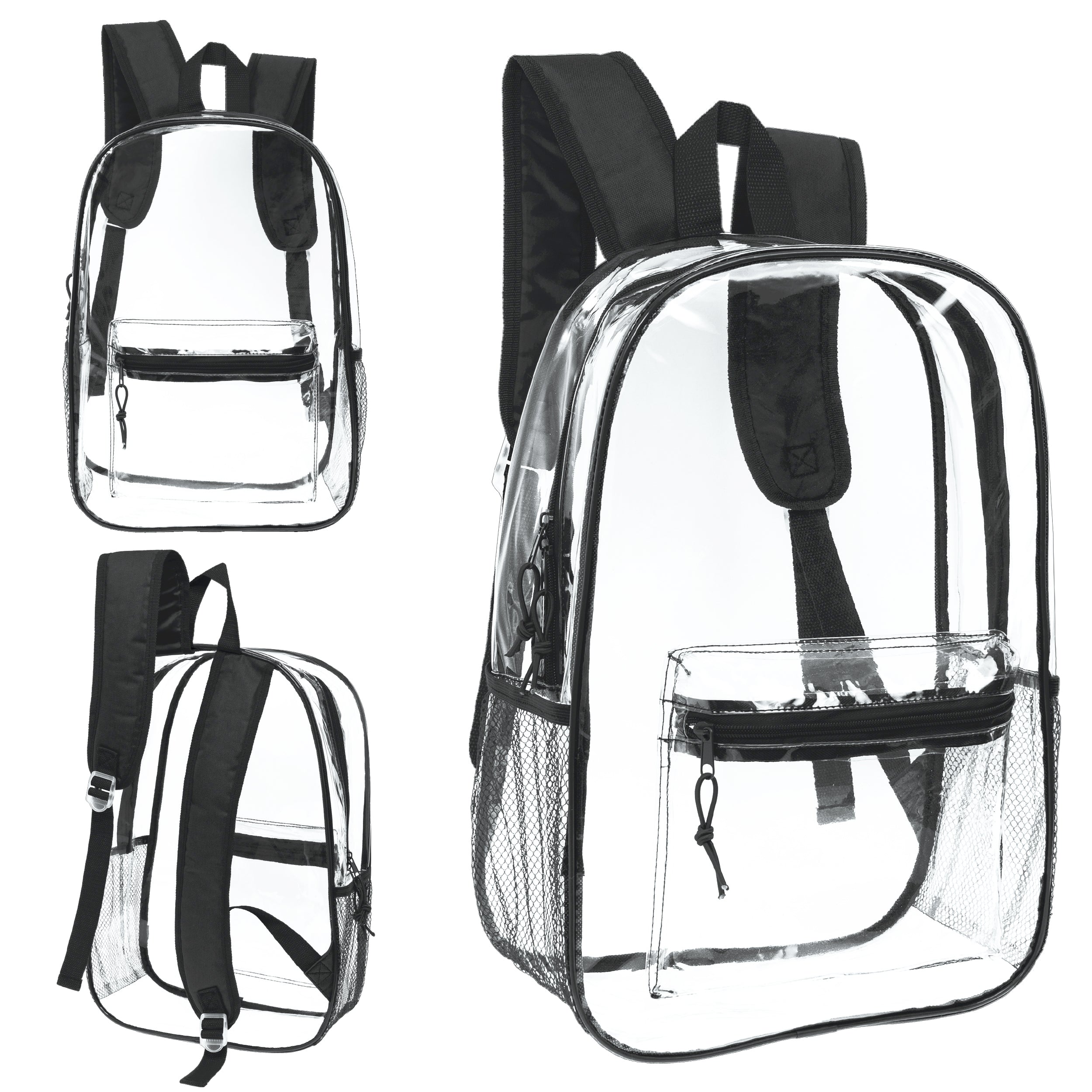 17 Inch Bulk Clear Backpacks in Black with School Supply Kits Wholesale - Case of 12