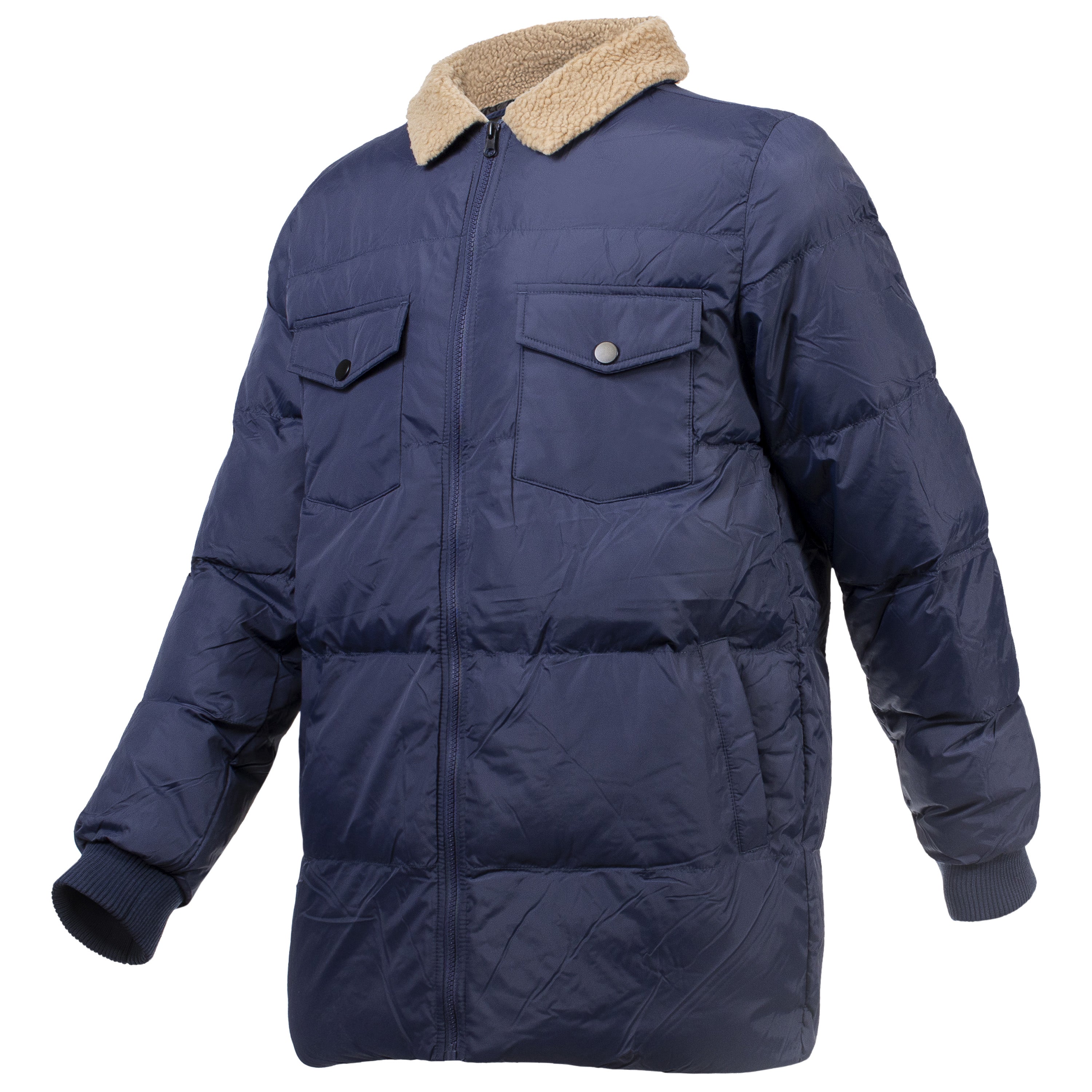 Men s Quilted Warm Winter Wholesale Coats in Navy Blue in Assorted Sizes Bulk Case of 12 Winter Jackets