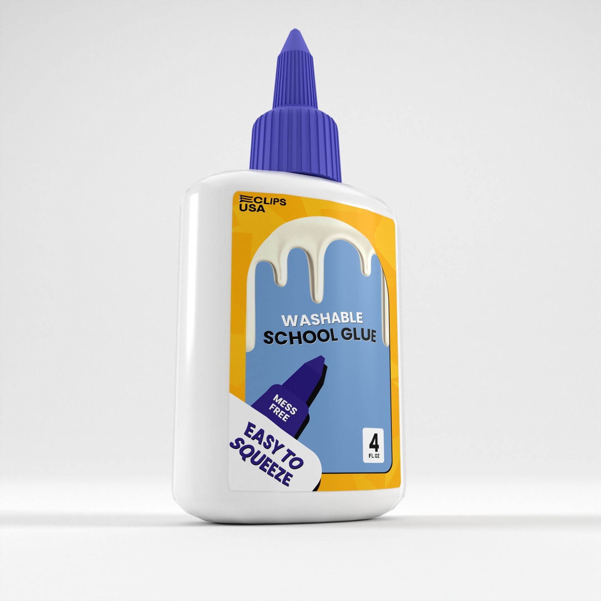 Large Washable School Glue in White - Dries Clear - 4 Oz Squeeze Bottle - Bulk Case of 48