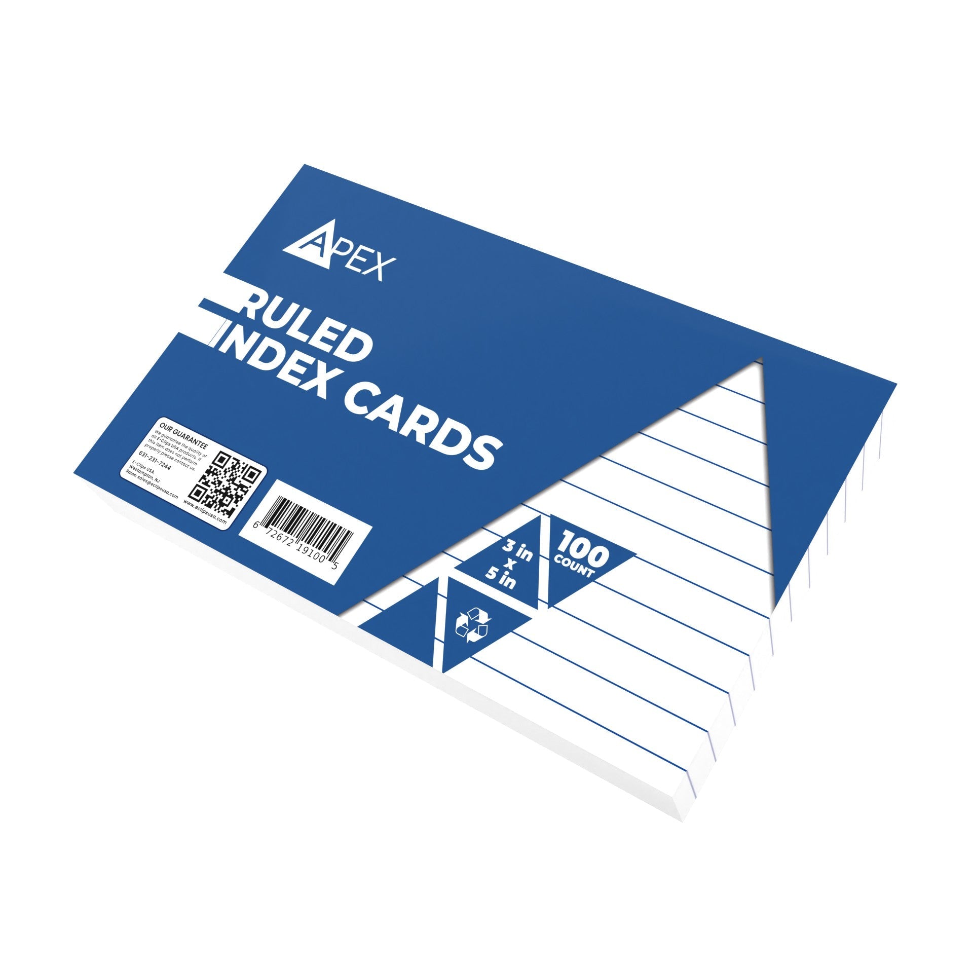 APEX White Ruled Index Cards - 3 X 5 Inches, 100 Pack