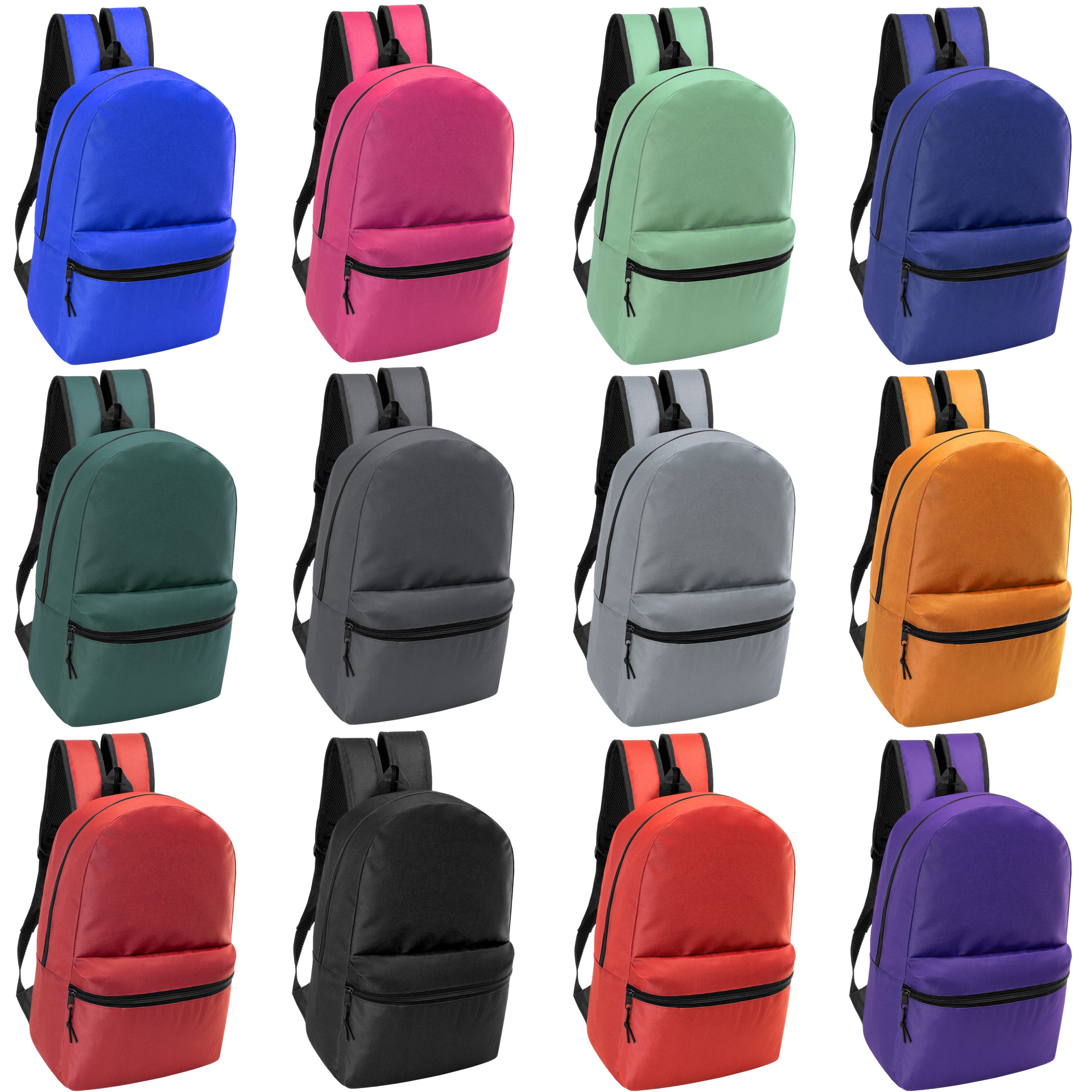 12 Basic 18.5" Backpacks in 12 Colors, 12 Winter Item Sets & Your Choice of 12 Bulk Hygiene Kits - Wholesale Homeless Care Package