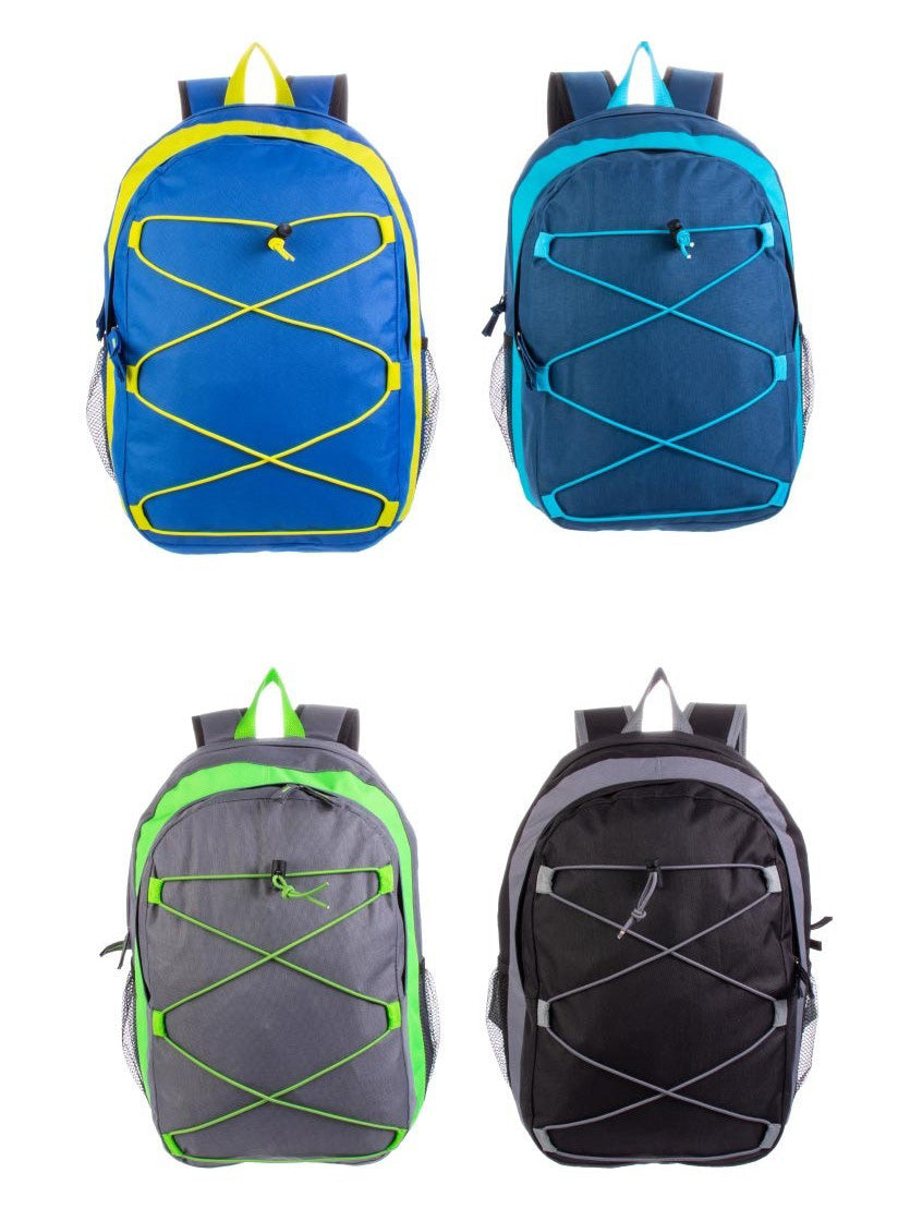 17" Bungee Wholesale Premium Design Backpacks in 4 Assorted Colors - Wholesale Bookbags Case of 24