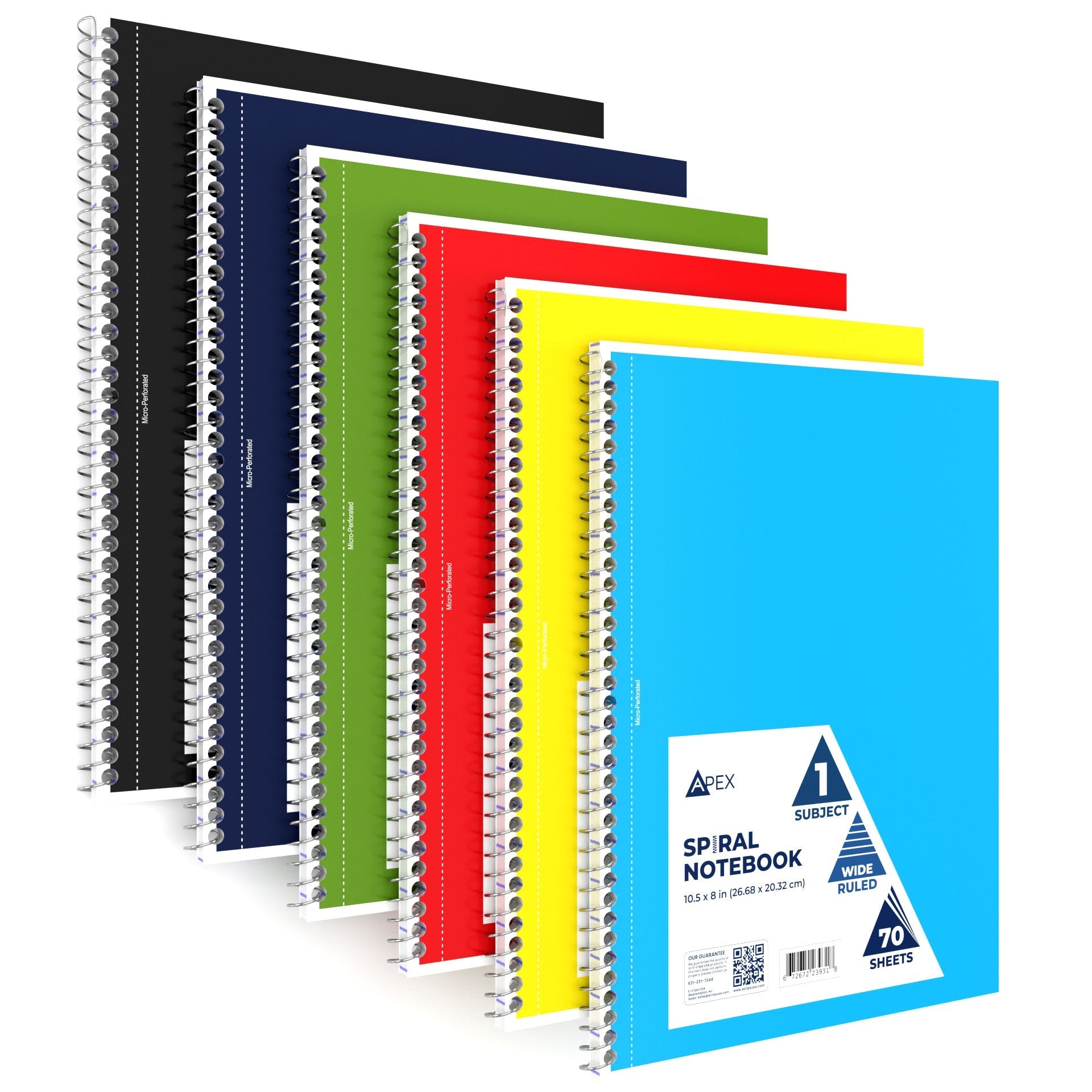 APEX 1-Subject Spiral Notebook - Assorted Colors, Wide-ruled, 70 Sheets