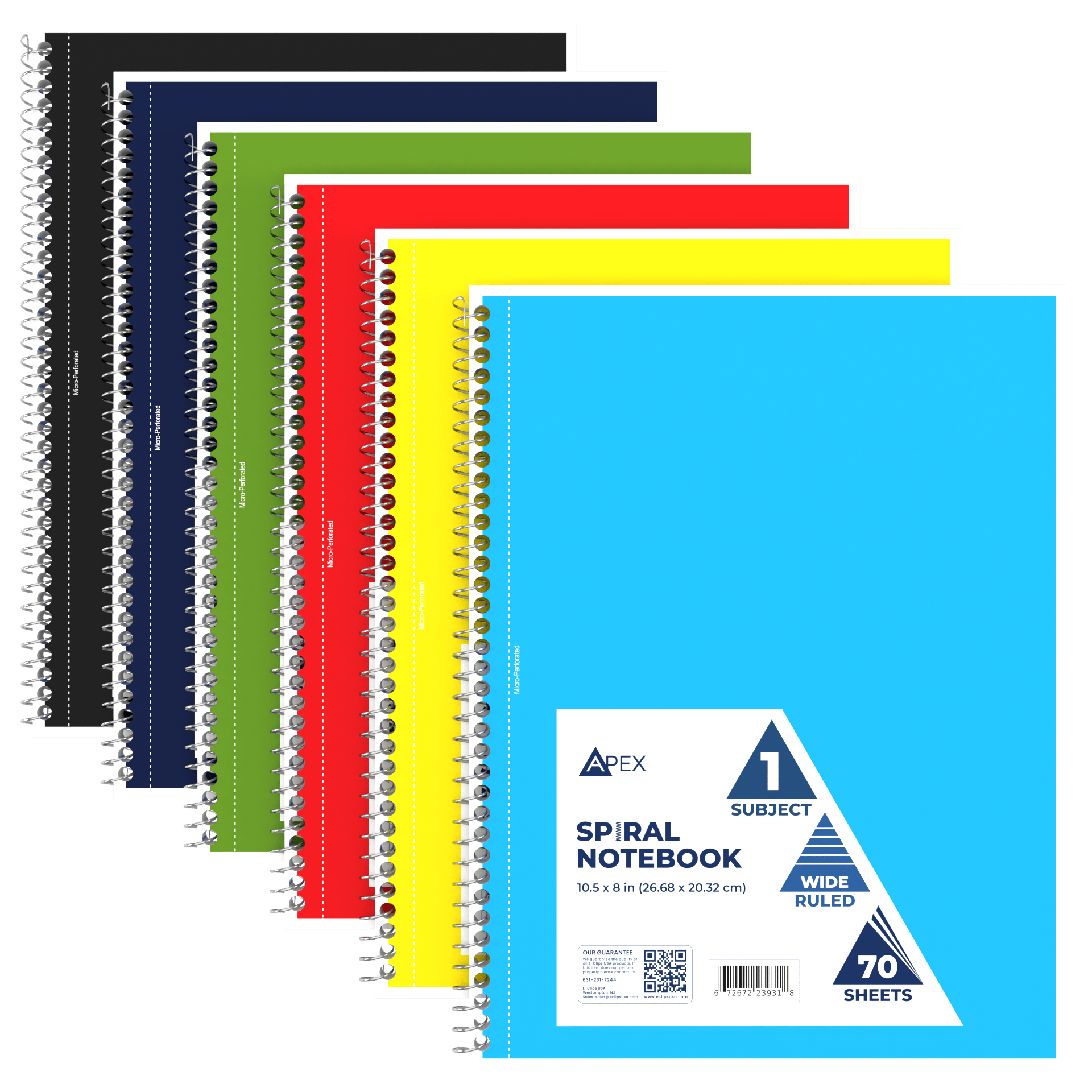 APEX 1-Subject Spiral Notebook - Assorted Colors, Wide-ruled, 70 Sheets