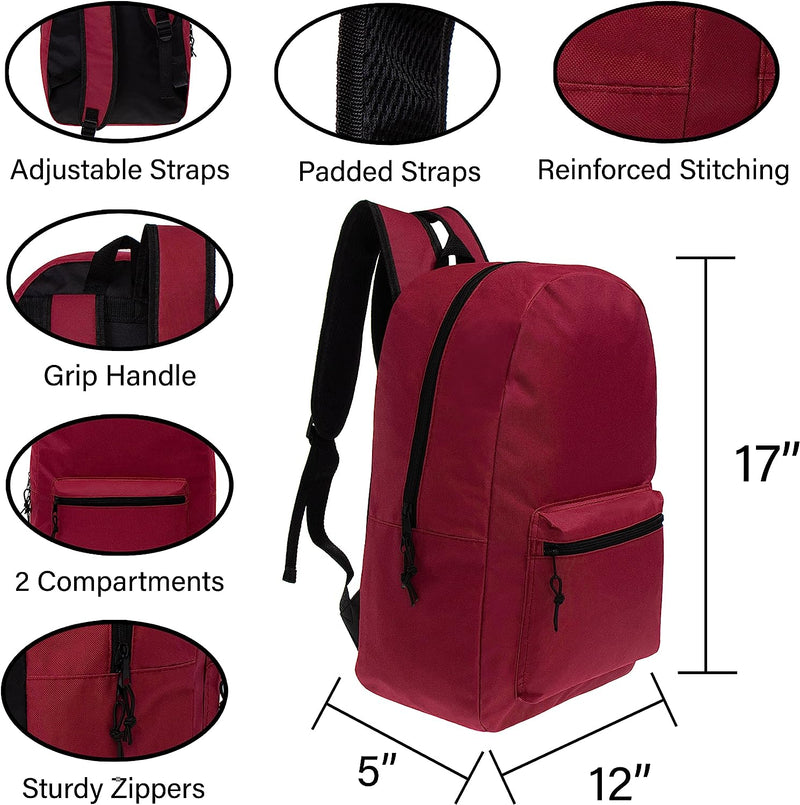 17" Kids Basic Wholesale Combo Set Of Backpack in Assorted Colors and Prints - Bulk Case of 60 Free Pencil Pouch Included